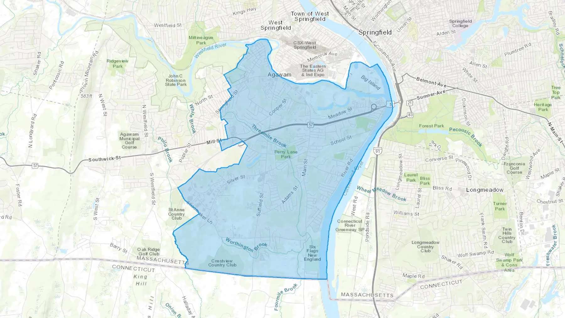 Agawam, MA Cash heating Oil delivery map Map of the COD Fuel Oil delivery service area for Agawam, MA