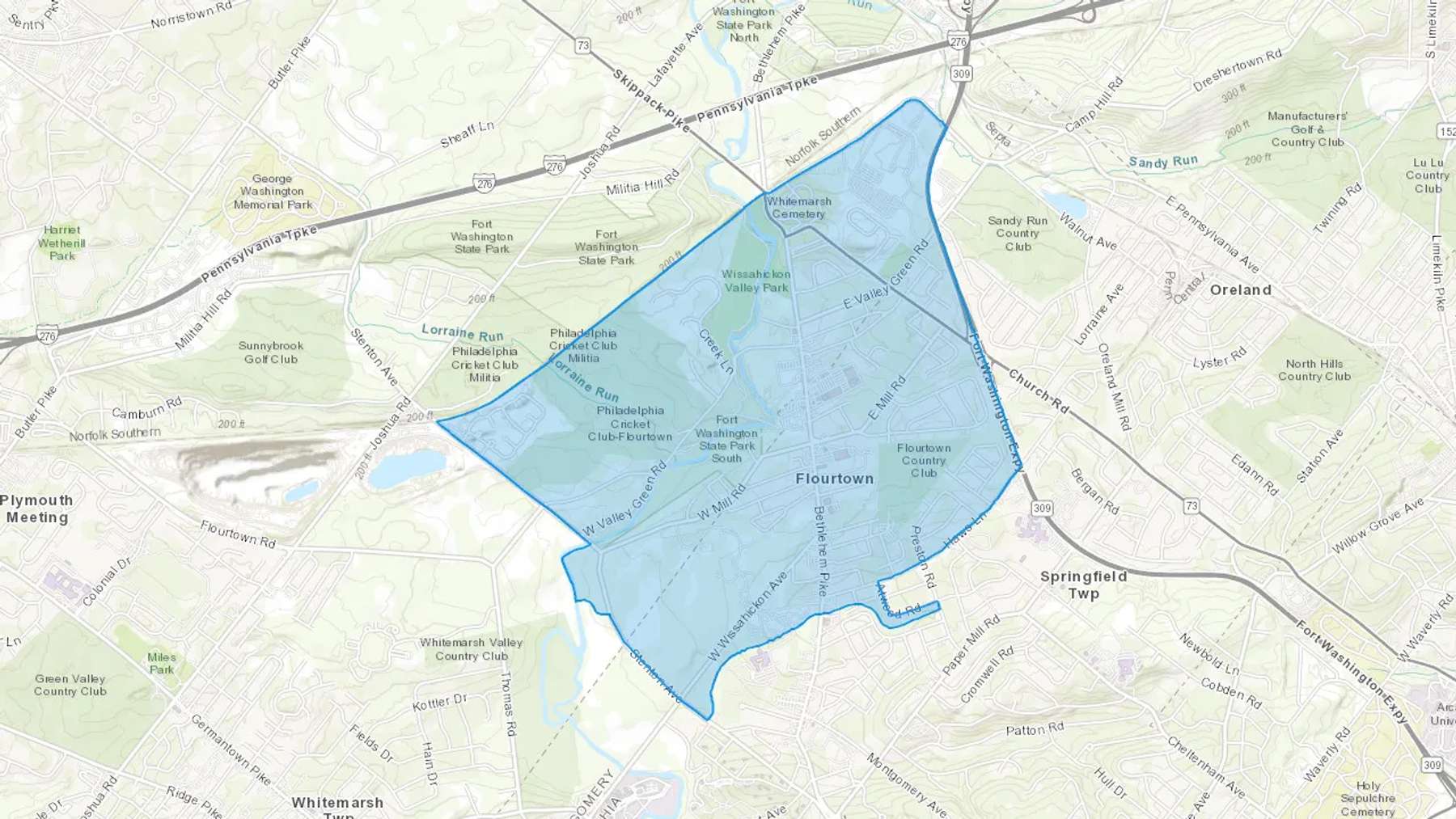 Flourtown, PA Cash heating Oil delivery map Map of the COD Fuel Oil delivery service area for Flourtown, PA