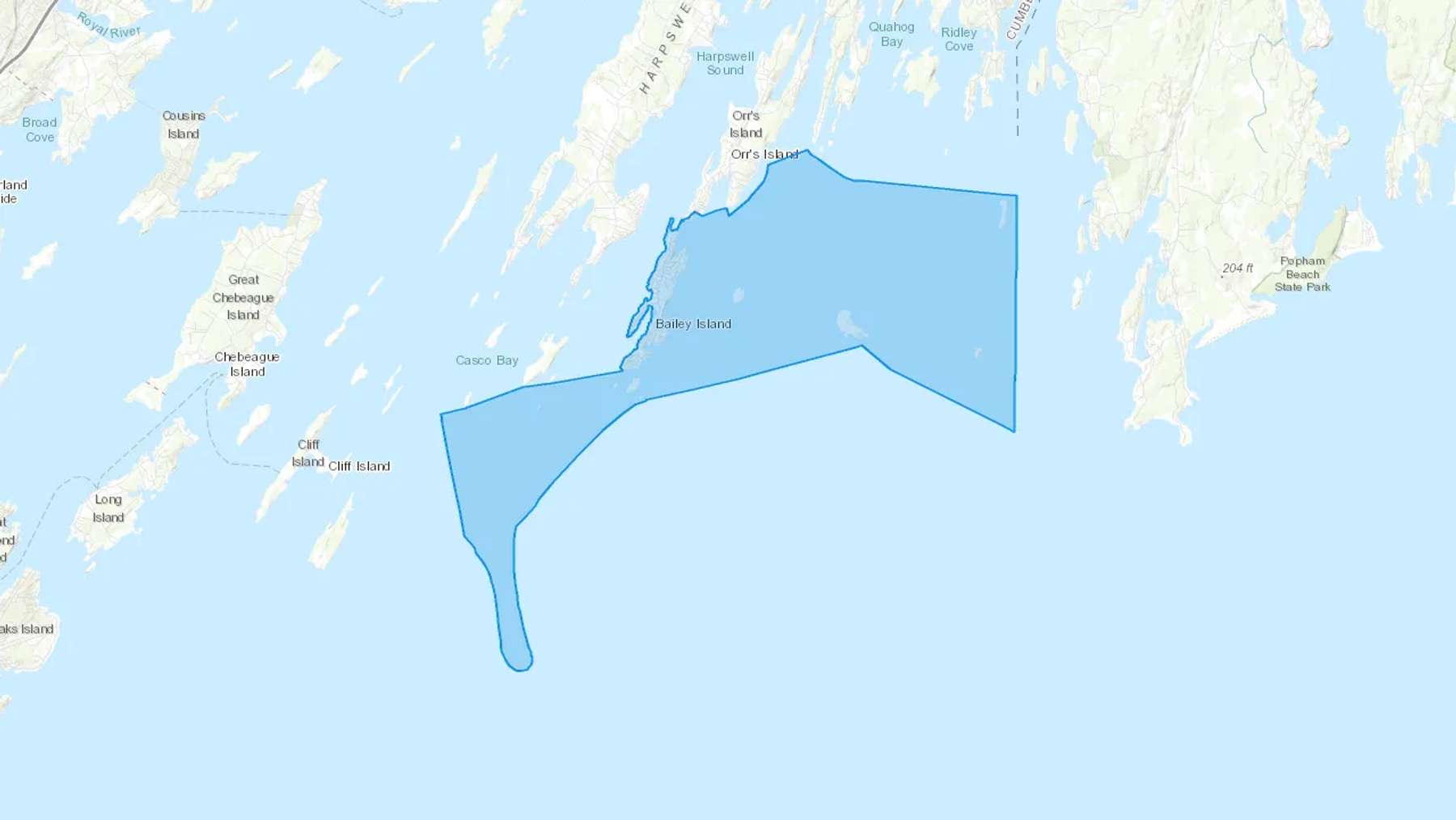 Bailey Island, ME Cash heating Oil delivery map Map of the COD Fuel Oil delivery service area for Bailey Island, ME