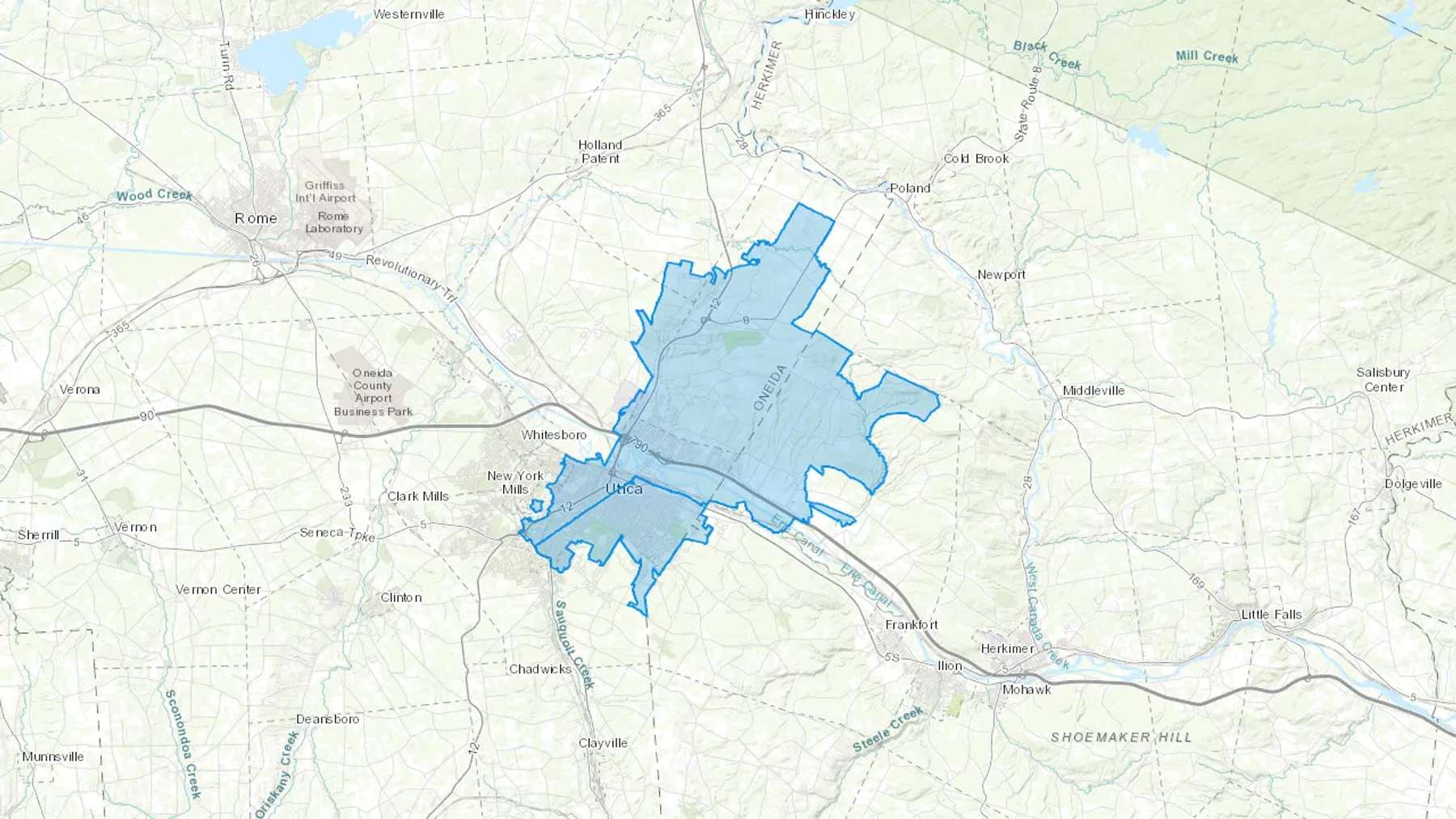 Utica, NY Cash heating Oil delivery map Map of the COD Fuel Oil delivery service area for Utica, NY