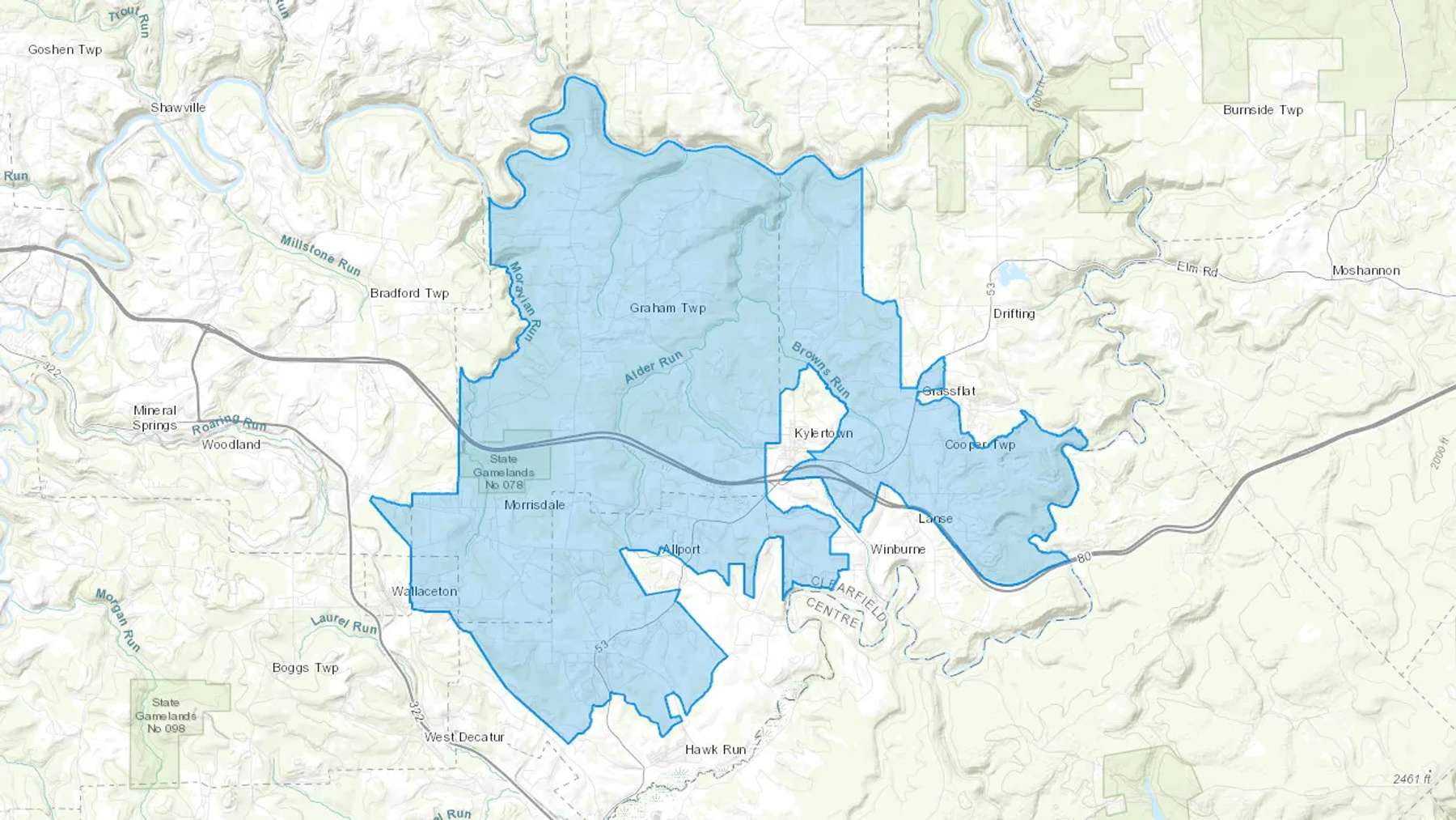 Morrisdale, PA Cash heating Oil delivery map Map of the COD Fuel Oil delivery service area for Morrisdale, PA