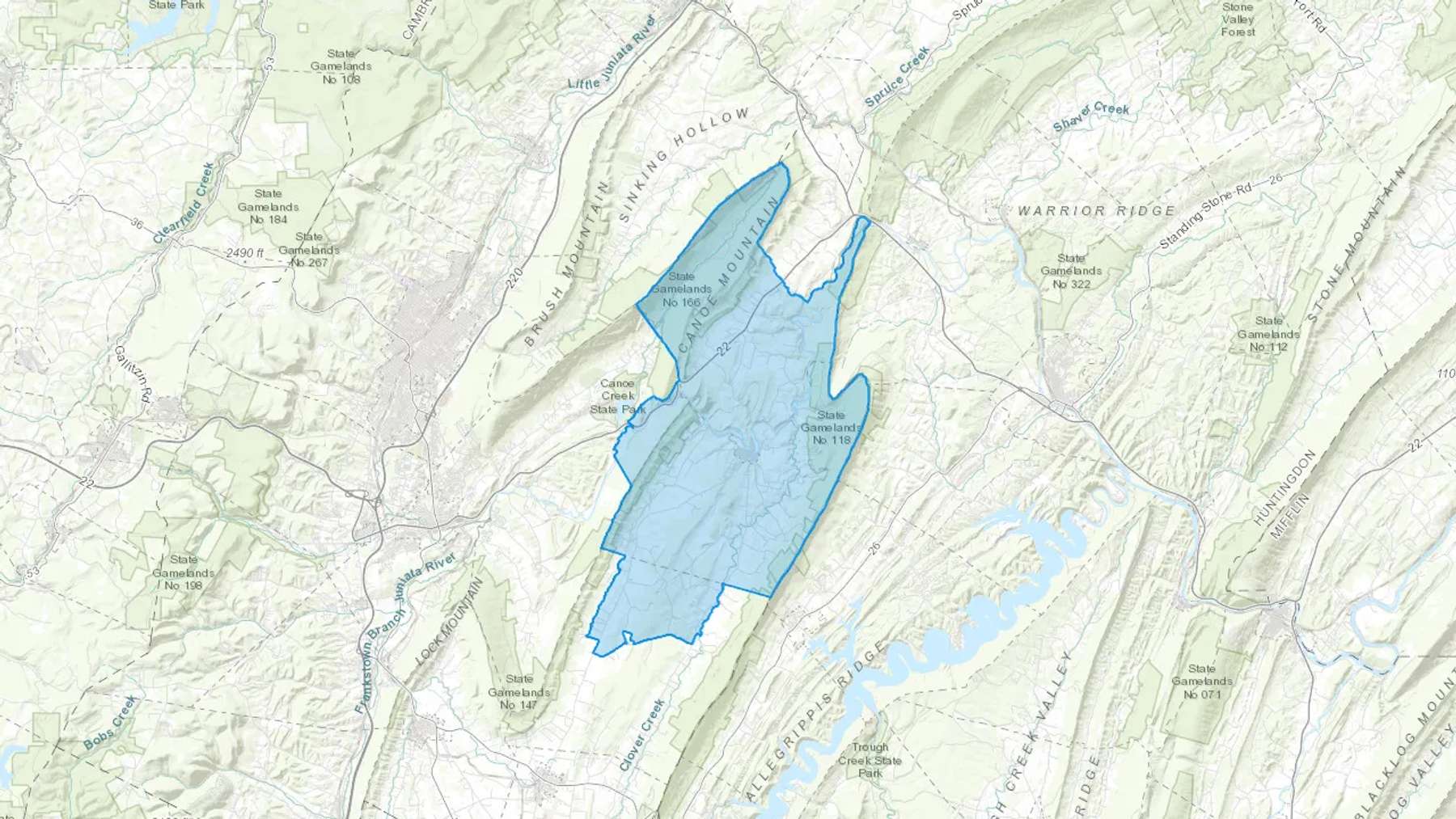 Williamsburg, PA Cash heating Oil delivery map Map of the COD Fuel Oil delivery service area for Williamsburg, PA