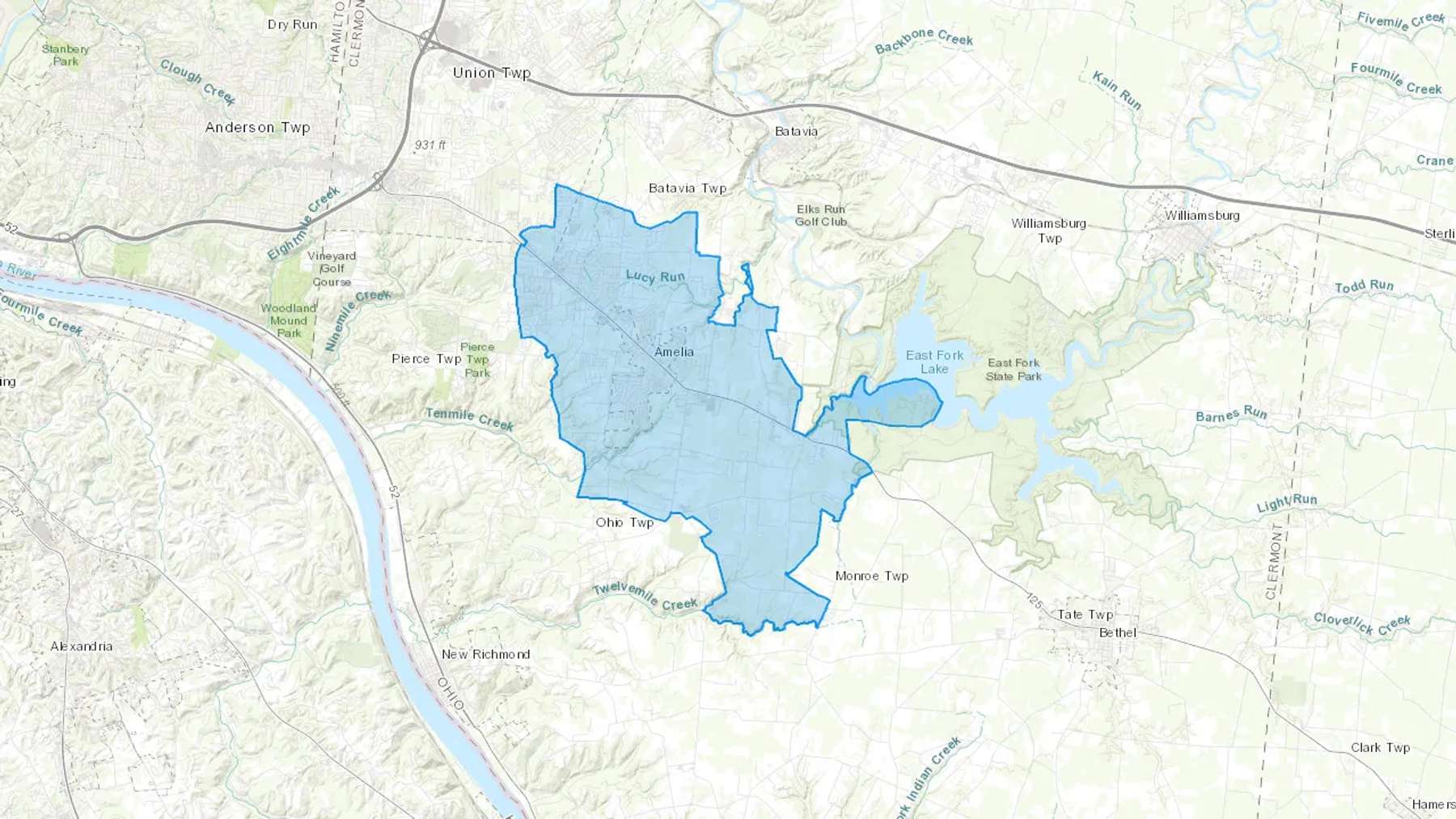 Amelia, OH Cash heating Oil delivery map Map of the COD Fuel Oil delivery service area for Amelia, OH