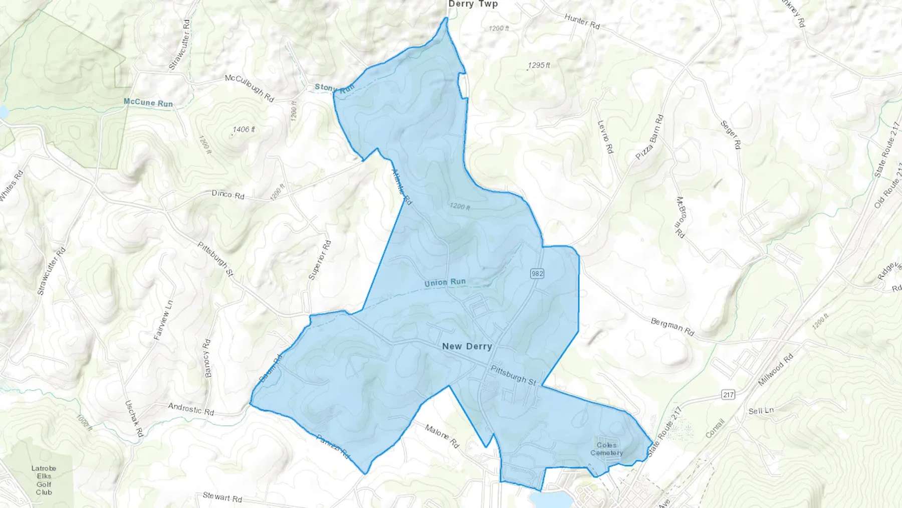 New Derry, PA Cash heating Oil delivery map Map of the COD Fuel Oil delivery service area for New Derry, PA
