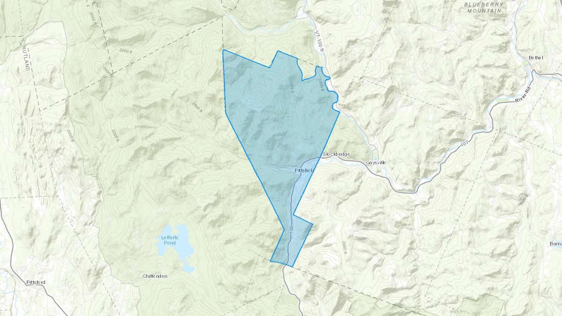 Pittsfield, VT Cash heating Oil delivery map Map of the COD Fuel Oil delivery service area for Pittsfield, VT