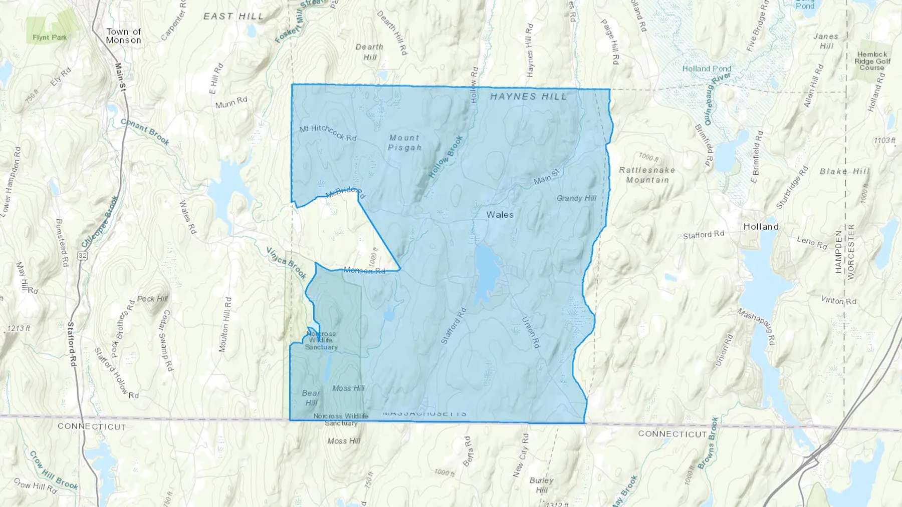 Wales, MA Cash heating Oil delivery map Map of the COD Fuel Oil delivery service area for Wales, MA