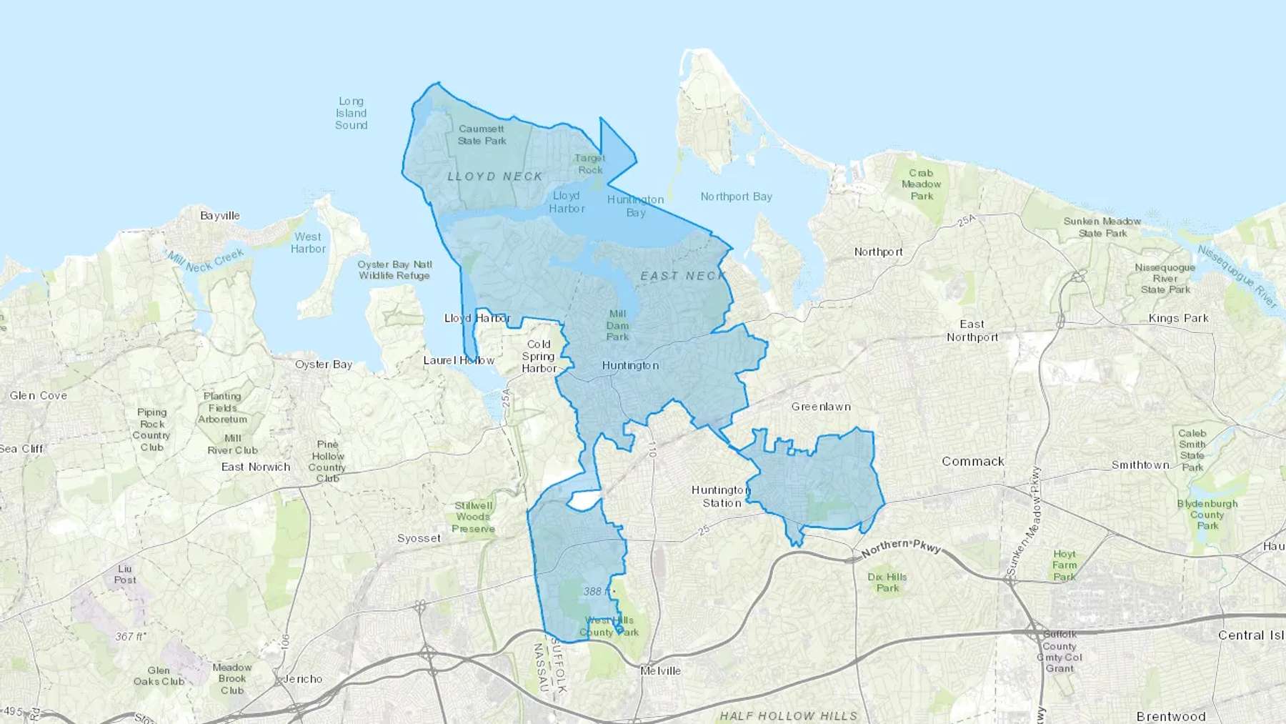 Huntington, NY Cash heating Oil delivery map Map of the COD Fuel Oil delivery service area for Huntington, NY