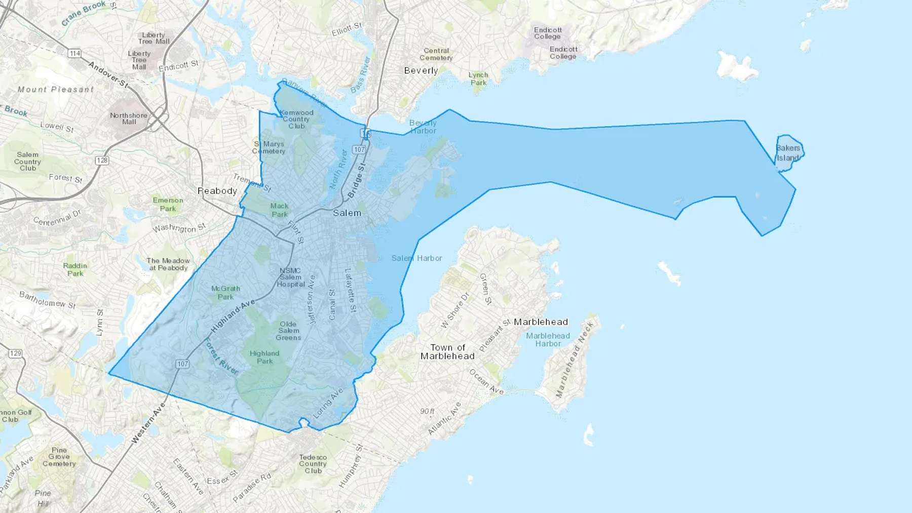 Salem, MA Cash heating Oil delivery map Map of the COD Fuel Oil delivery service area for Salem, MA