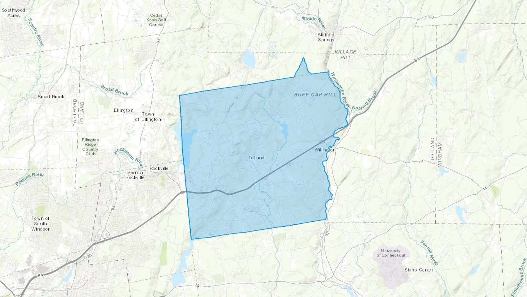 Tolland, CT Cash heating Oil delivery map Map of the COD Fuel Oil delivery service area for Tolland, CT