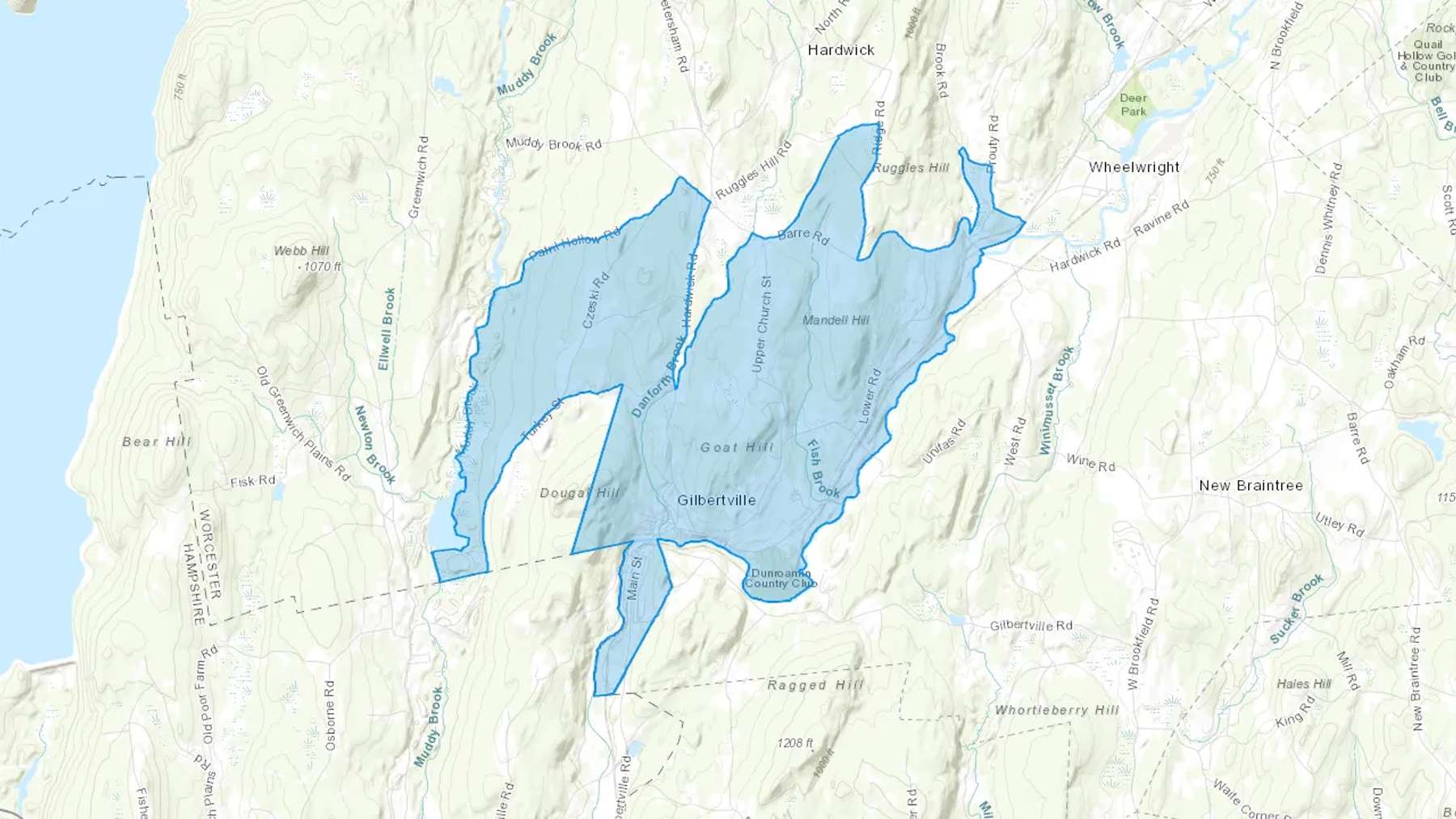 Gilbertville, MA Cash heating Oil delivery map Map of the COD Fuel Oil delivery service area for Gilbertville, MA