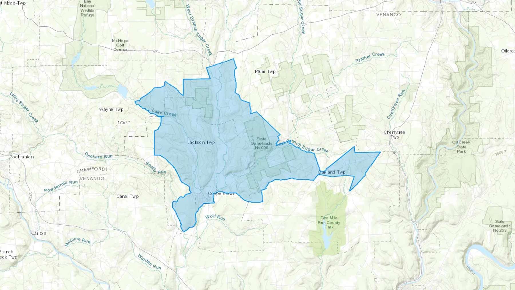Cooperstown, PA Cash heating Oil delivery map Map of the COD Fuel Oil delivery service area for Cooperstown, PA