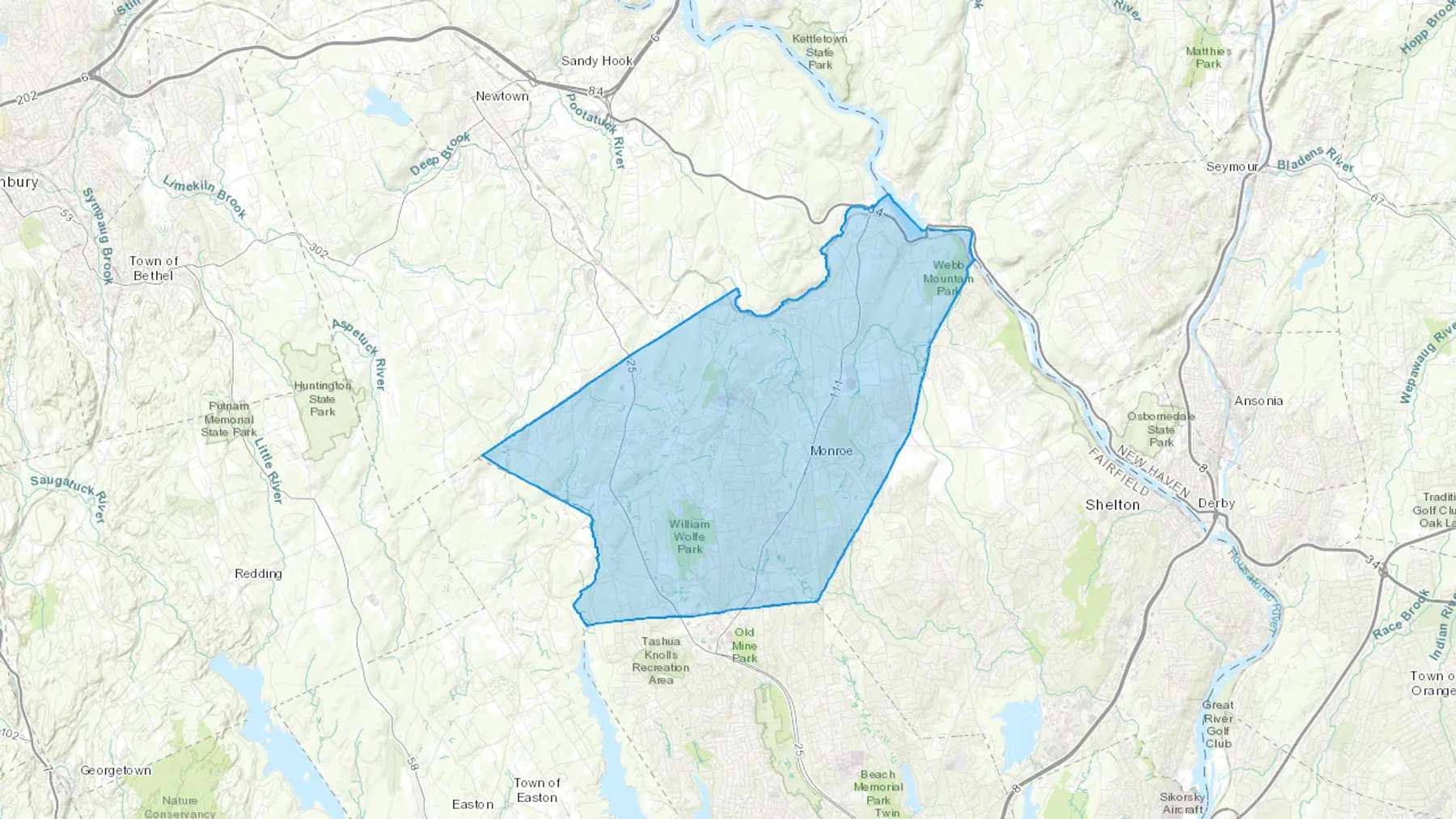 Botsford, CT Cash heating Oil delivery map Map of the COD Fuel Oil delivery service area for Botsford, CT