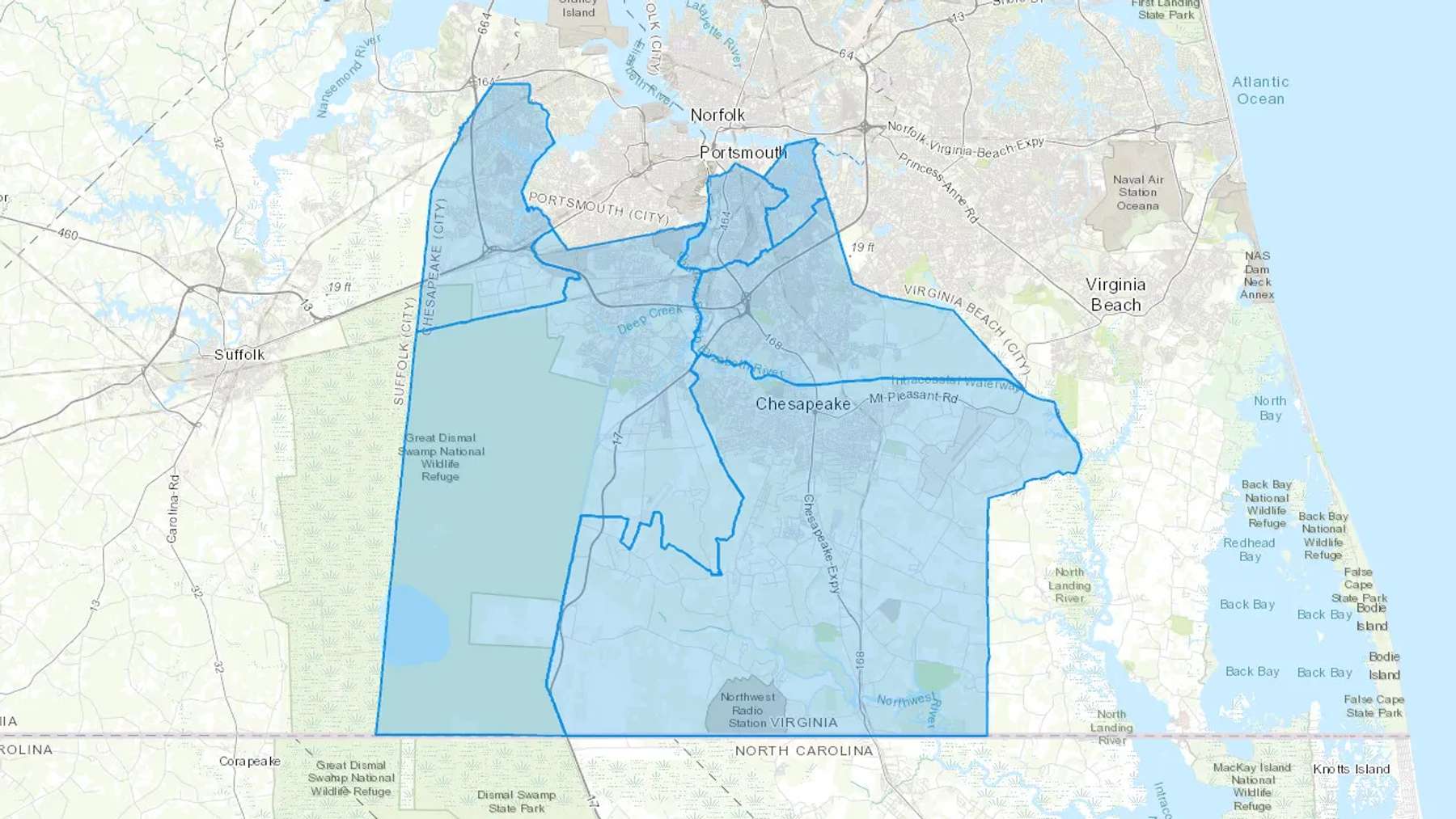 Chesapeake, VA Cash heating Oil delivery map Map of the COD Fuel Oil delivery service area for Chesapeake, VA