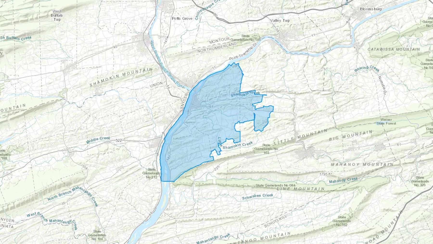 Snydertown, PA Cash heating Oil delivery map Map of the COD Fuel Oil delivery service area for Snydertown, PA
