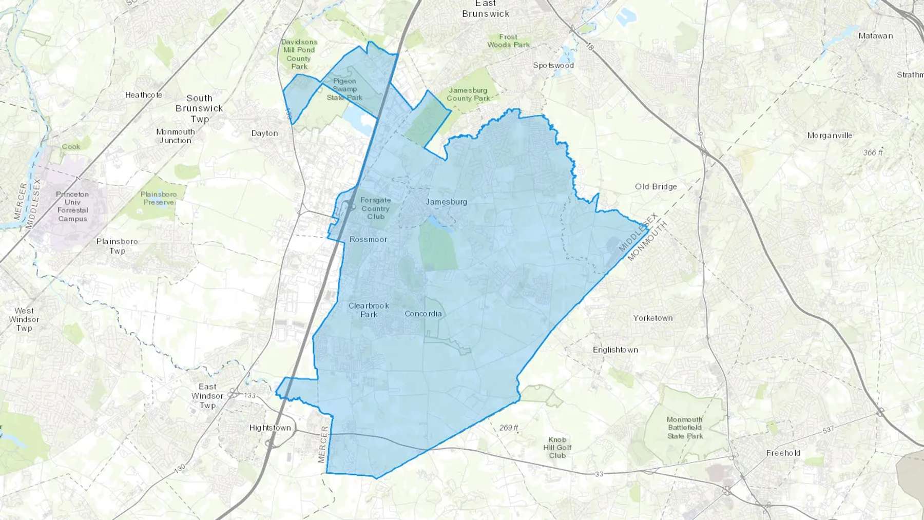 Monroe Township, NJ Cash heating Oil delivery map Map of the COD Fuel Oil delivery service area for Monroe Township, NJ