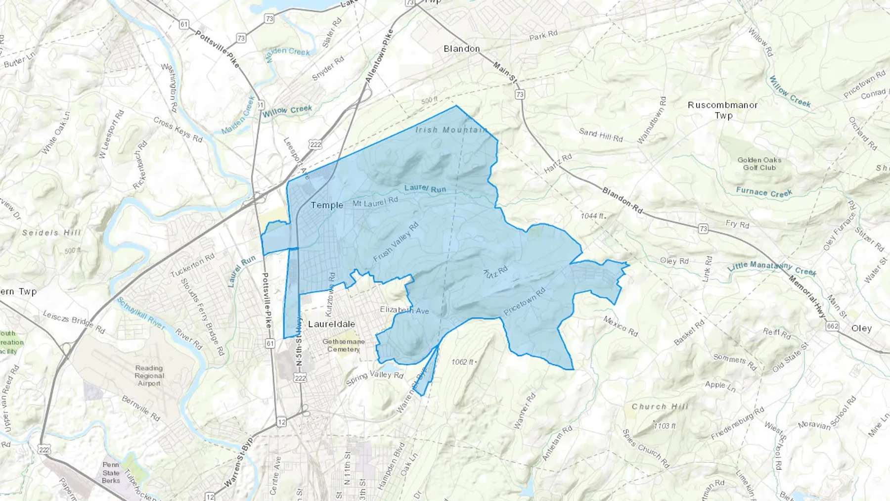 Temple, PA Cash heating Oil delivery map Map of the COD Fuel Oil delivery service area for Temple, PA