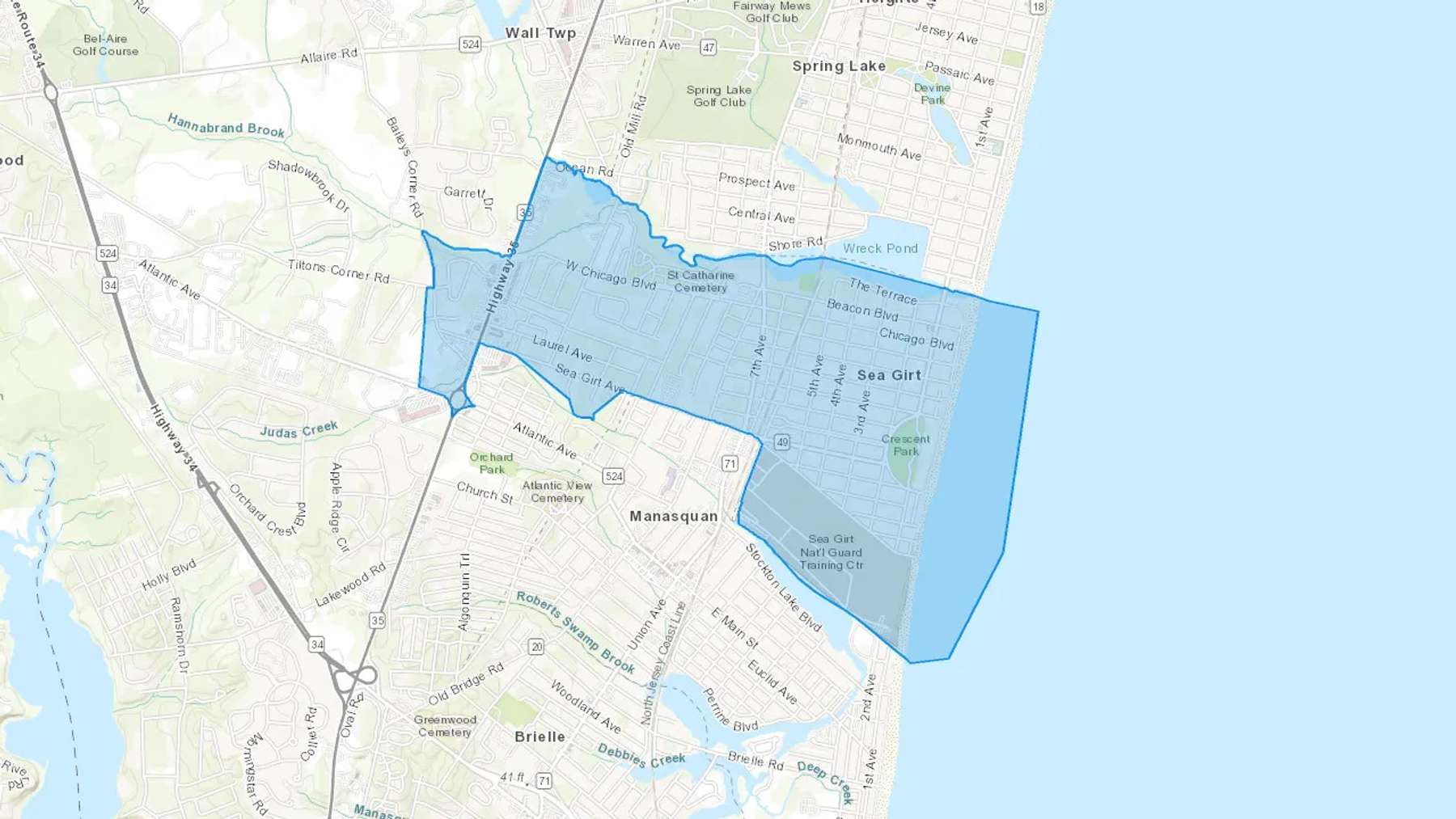 Sea Girt, NJ Cash heating Oil delivery map Map of the COD Fuel Oil delivery service area for Sea Girt, NJ