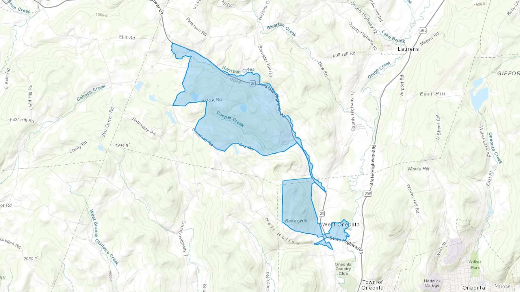 West Oneonta, NY Cash heating Oil delivery map Map of the COD Fuel Oil delivery service area for West Oneonta, NY