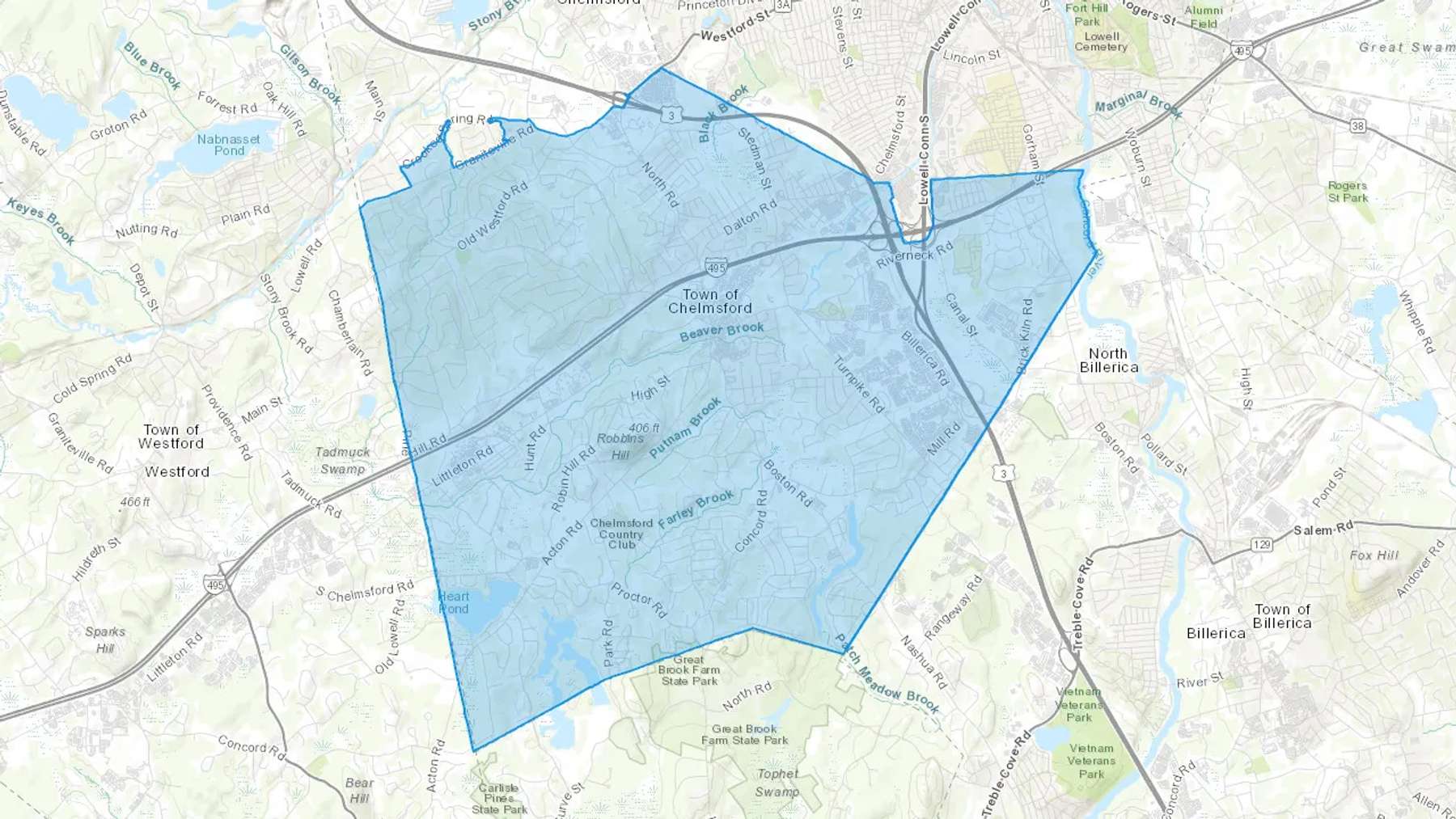 Chelmsford, MA Cash heating Oil delivery map Map of the COD Fuel Oil delivery service area for Chelmsford, MA