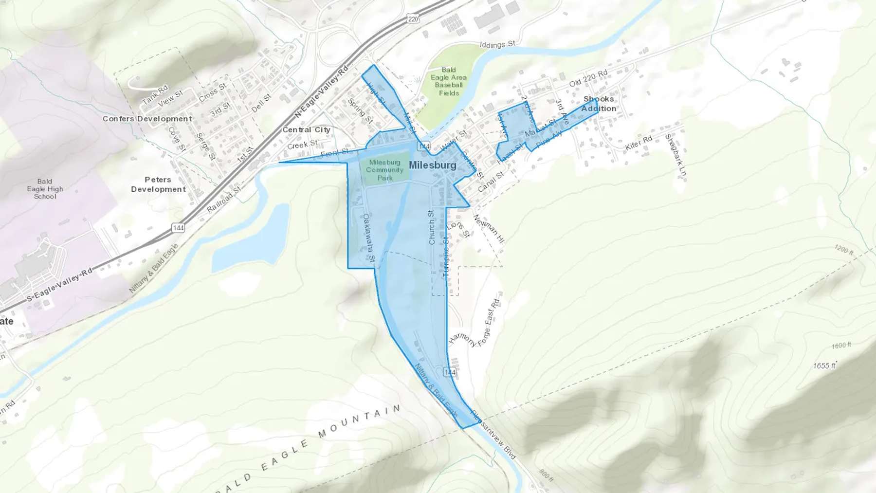 Milesburg, PA Cash heating Oil delivery map Map of the COD Fuel Oil delivery service area for Milesburg, PA