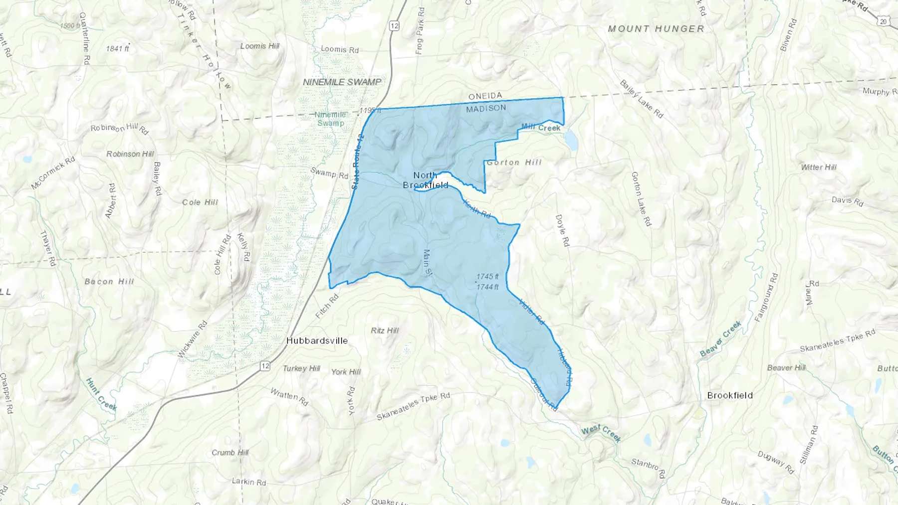 North Brookfield, NY Cash heating Oil delivery map Map of the COD Fuel Oil delivery service area for North Brookfield, NY