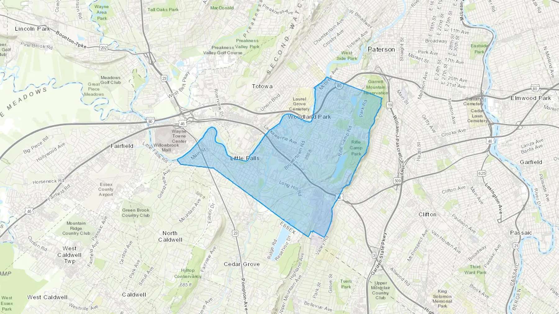 Little Falls, NJ Cash heating Oil delivery map Map of the COD Fuel Oil delivery service area for Little Falls, NJ