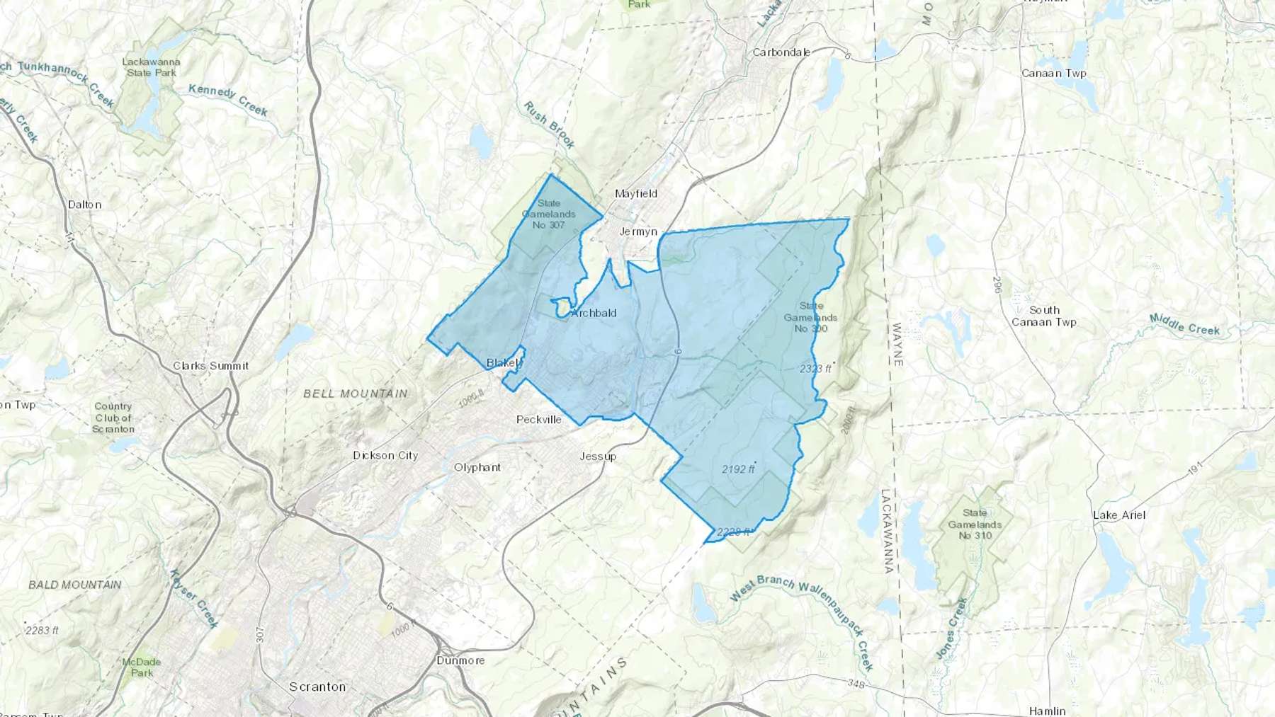 Archbald, PA Cash heating Oil delivery map Map of the COD Fuel Oil delivery service area for Archbald, PA