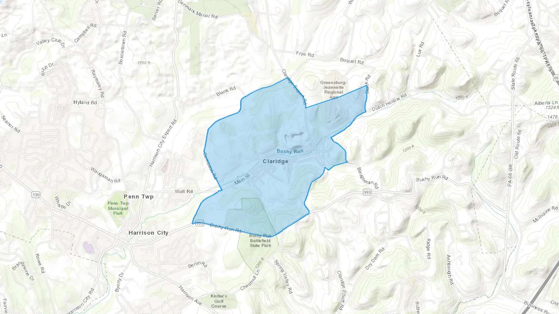 Claridge, PA Cash heating Oil delivery map Map of the COD Fuel Oil delivery service area for Claridge, PA