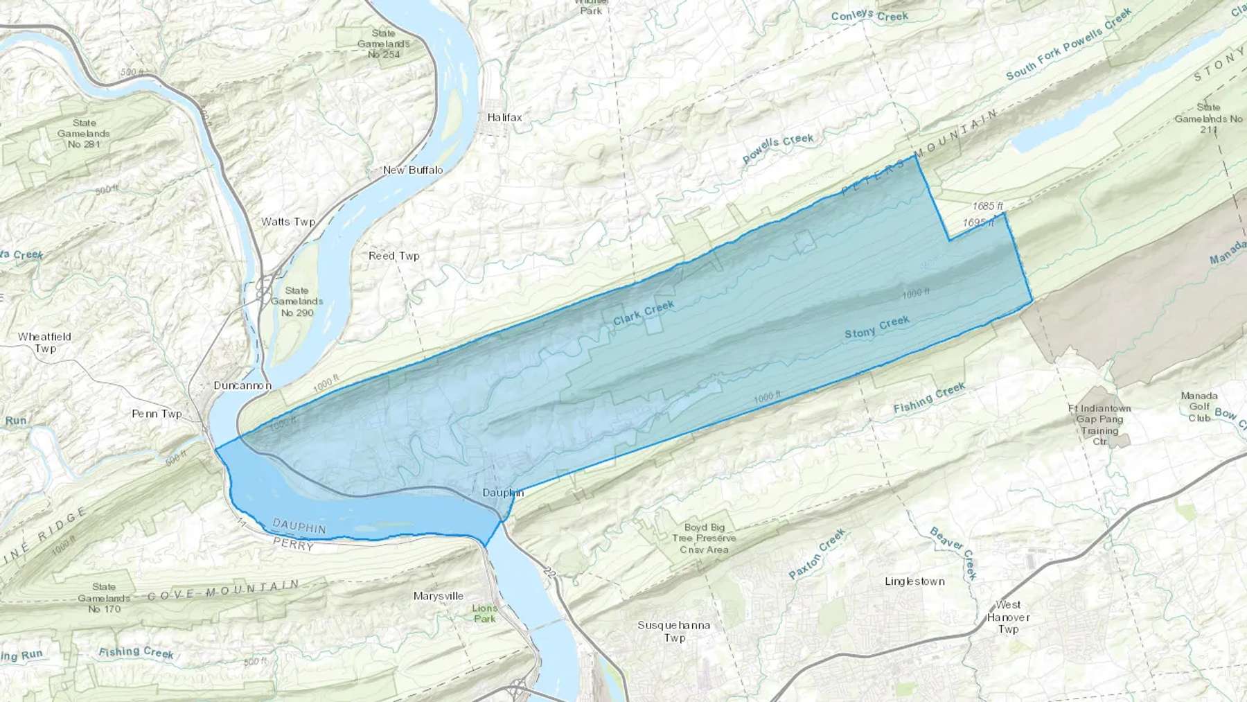 Dauphin, PA Cash heating Oil delivery map Map of the COD Fuel Oil delivery service area for Dauphin, PA
