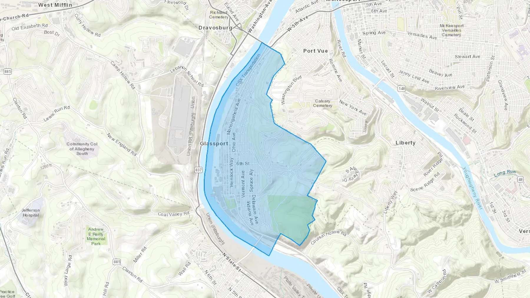 Glassport, PA Cash heating Oil delivery map Map of the COD Fuel Oil delivery service area for Glassport, PA