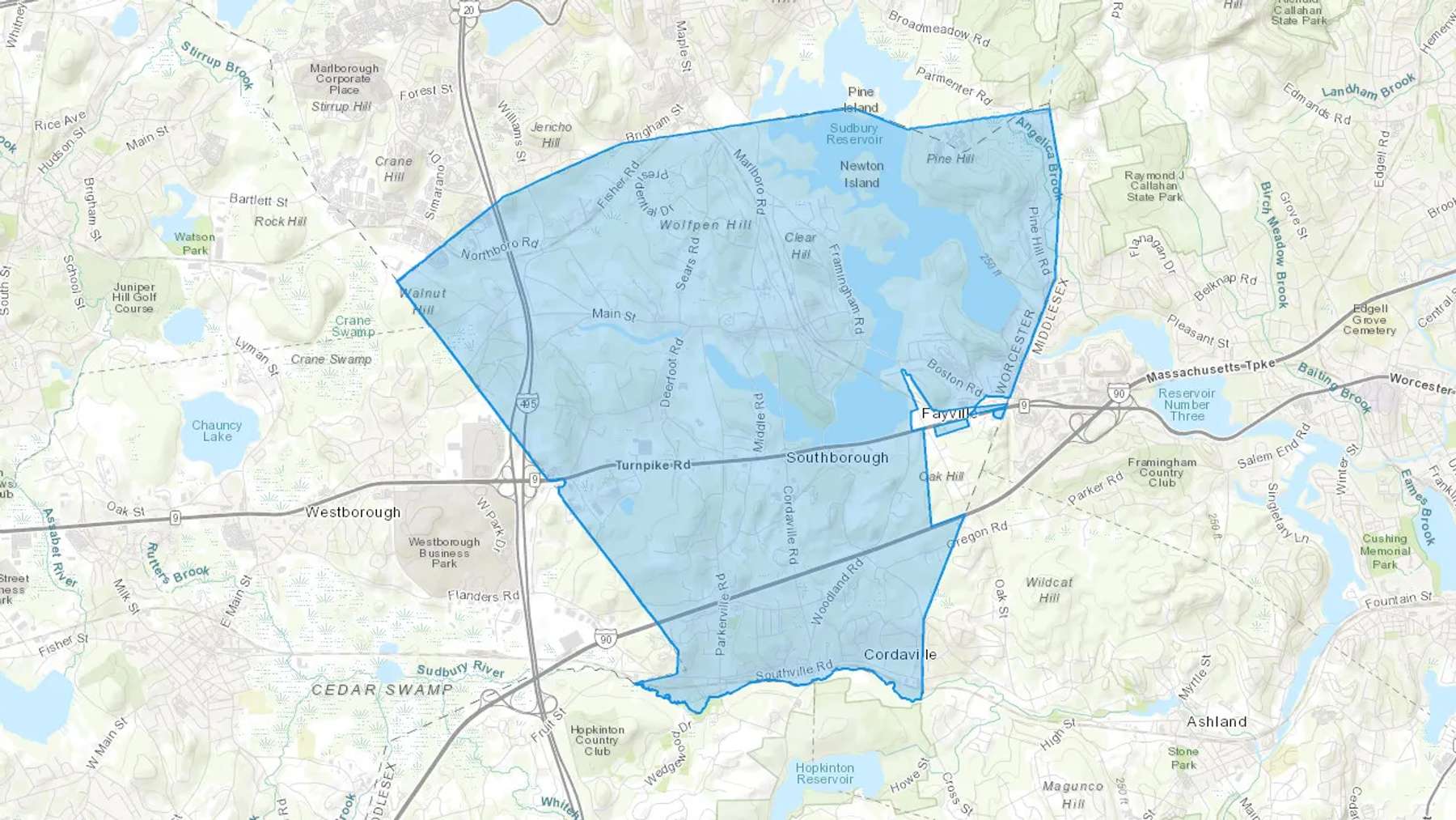 Southborough, MA Cash heating Oil delivery map Map of the COD Fuel Oil delivery service area for Southborough, MA