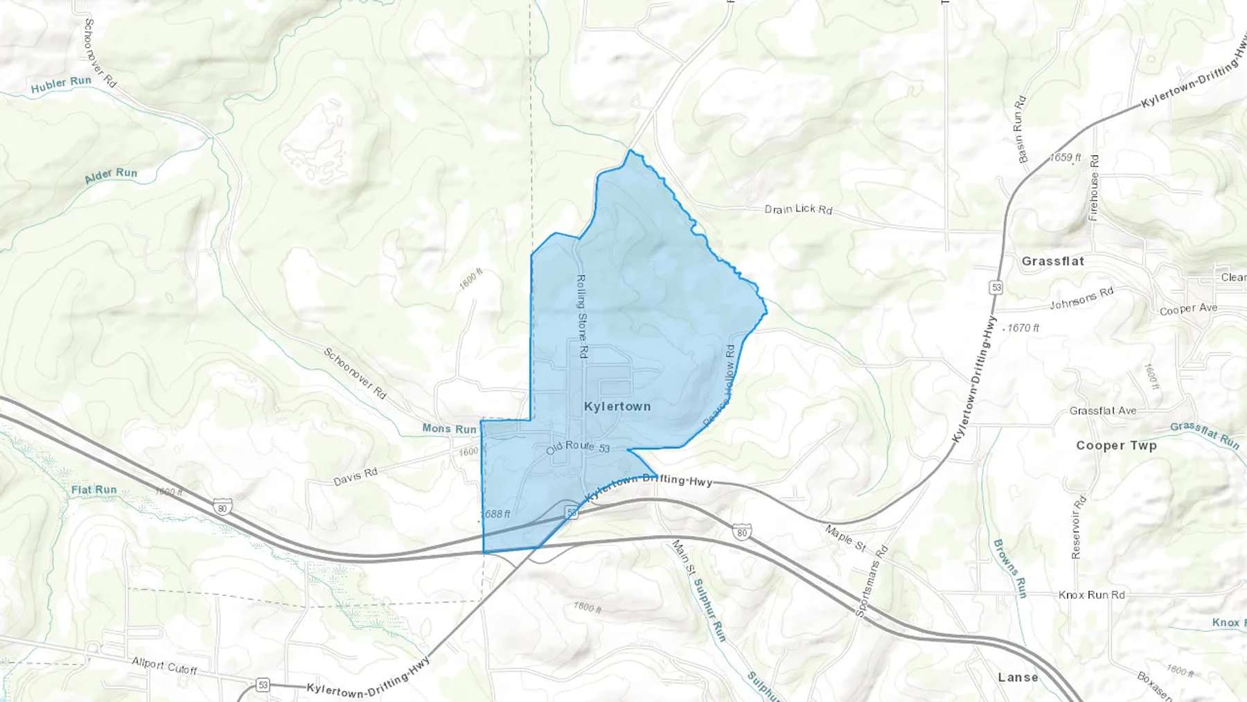 Kylertown, PA Cash heating Oil delivery map Map of the COD Fuel Oil delivery service area for Kylertown, PA