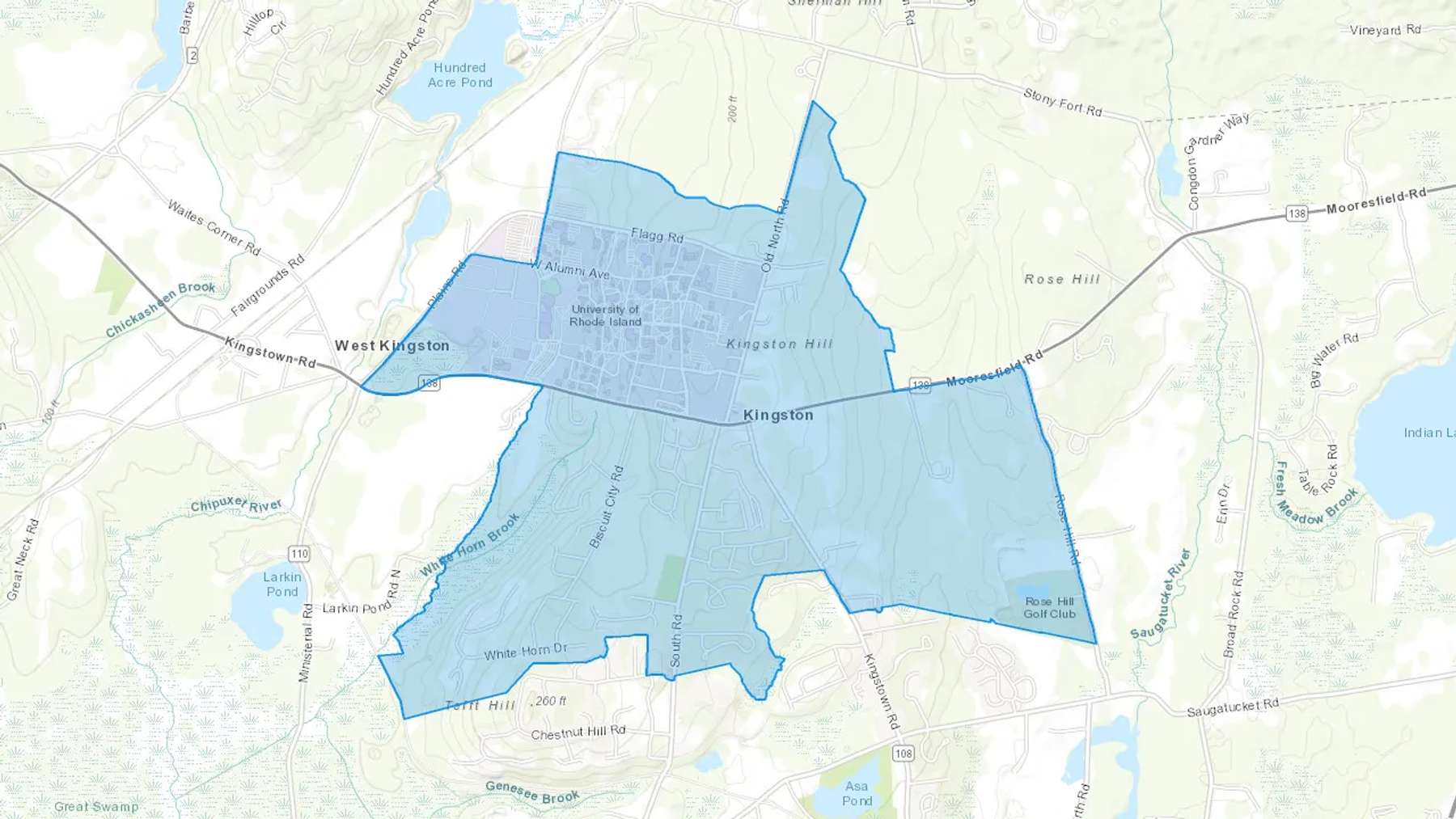 Kingston, RI Cash heating Oil delivery map Map of the COD Fuel Oil delivery service area for Kingston, RI