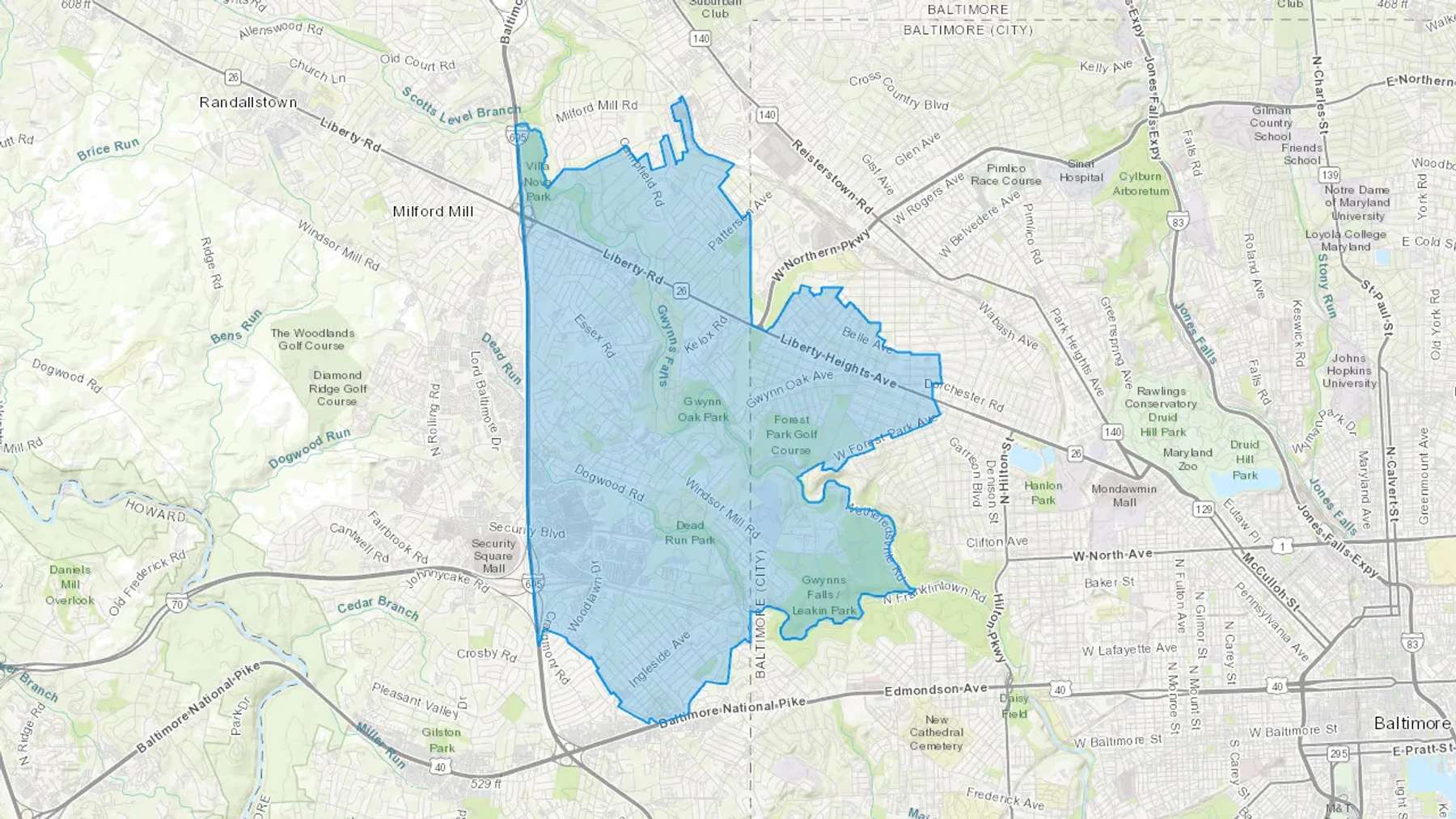 Gwynn Oak, MD Cash heating Oil delivery map Map of the COD Fuel Oil delivery service area for Gwynn Oak, MD