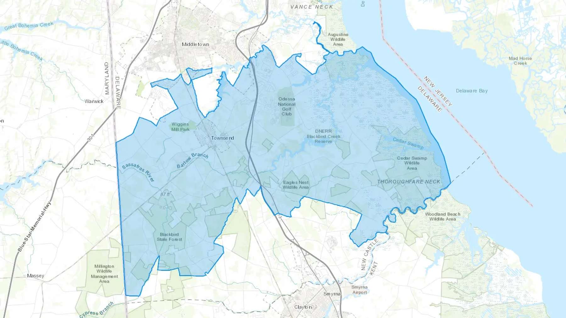 Townsend, DE Cash heating Oil delivery map Map of the COD Fuel Oil delivery service area for Townsend, DE
