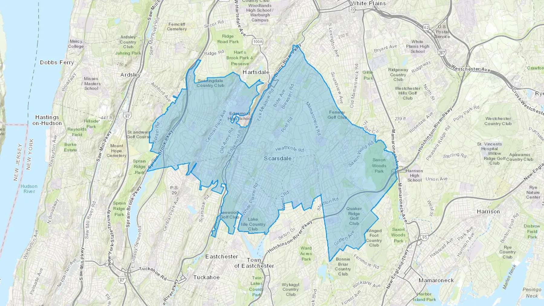 Scarsdale, NY Cash heating Oil delivery map Map of the COD Fuel Oil delivery service area for Scarsdale, NY