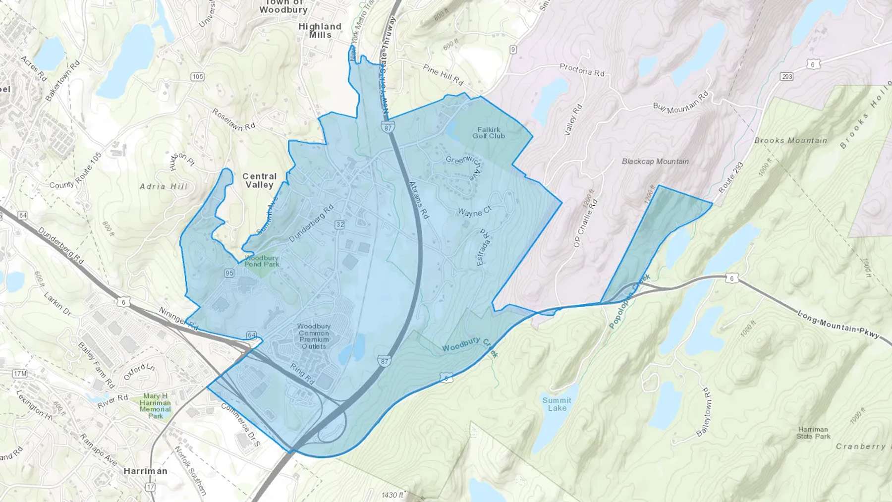 Central Valley, NY Cash heating Oil delivery map Map of the COD Fuel Oil delivery service area for Central Valley, NY