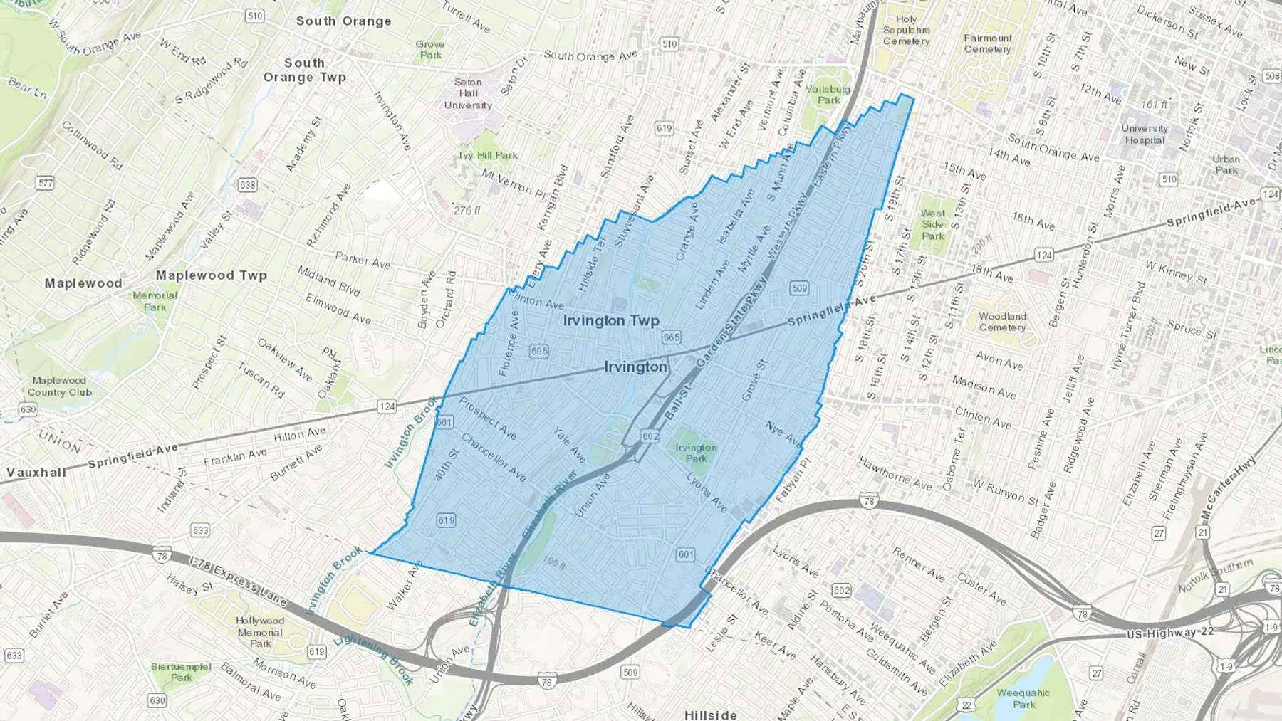 Irvington, NJ Cash heating Oil delivery map Map of the COD Fuel Oil delivery service area for Irvington, NJ