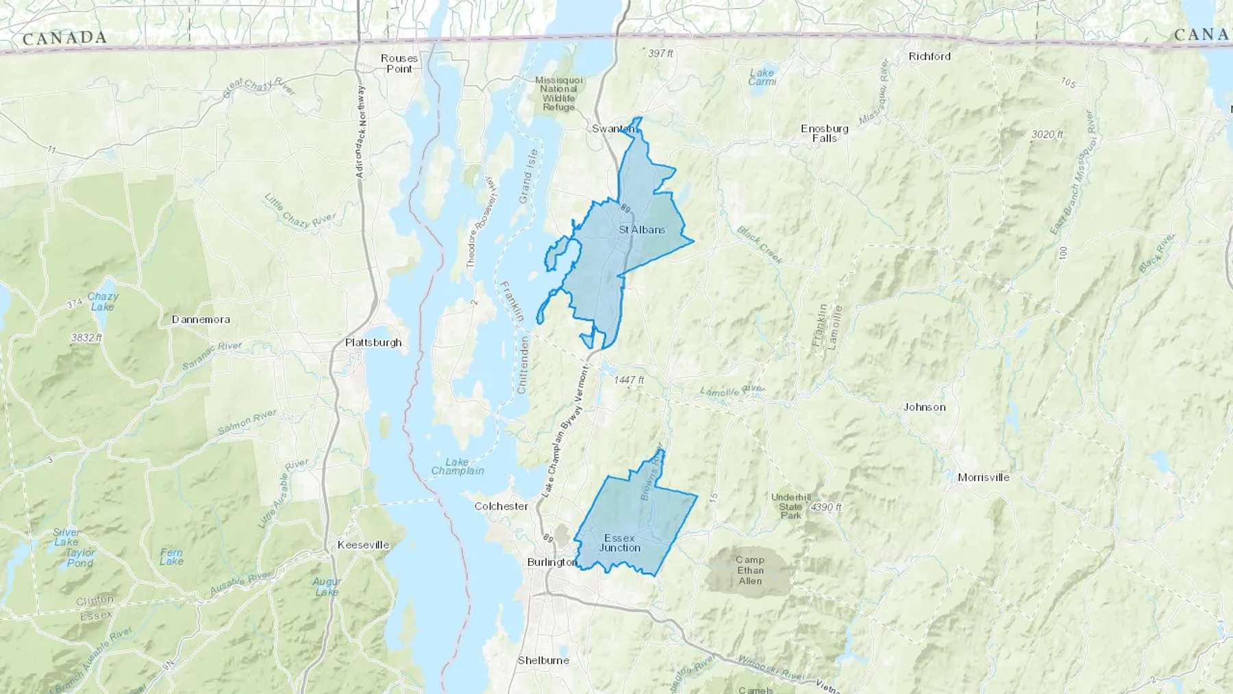 Essex Junction, VT Cash heating Oil delivery map Map of the COD Fuel Oil delivery service area for Essex Junction, VT