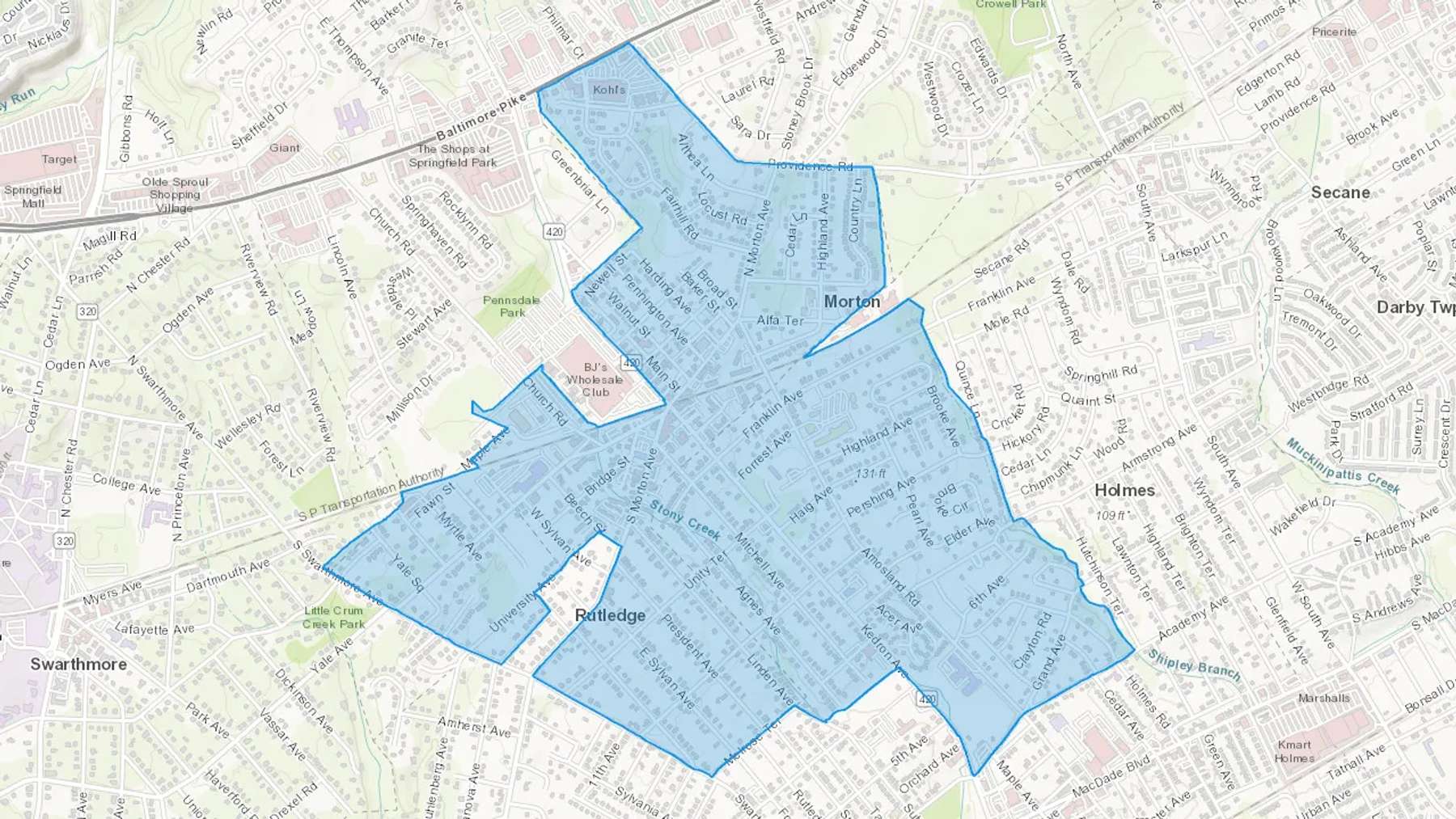 Morton, PA Cash heating Oil delivery map Map of the COD Fuel Oil delivery service area for Morton, PA