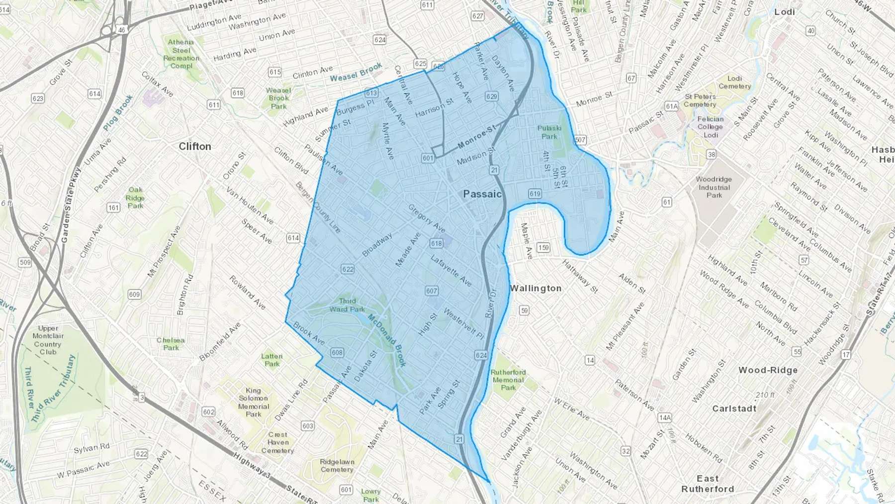 Passaic, NJ Cash heating Oil delivery map Map of the COD Fuel Oil delivery service area for Passaic, NJ