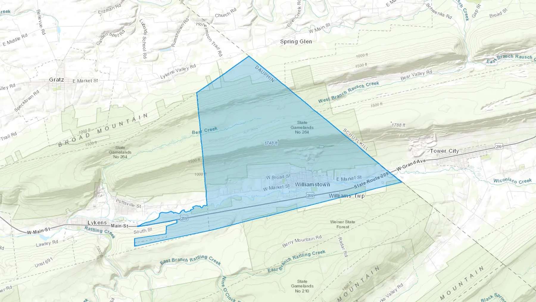 Williamstown, PA Cash heating Oil delivery map Map of the COD Fuel Oil delivery service area for Williamstown, PA