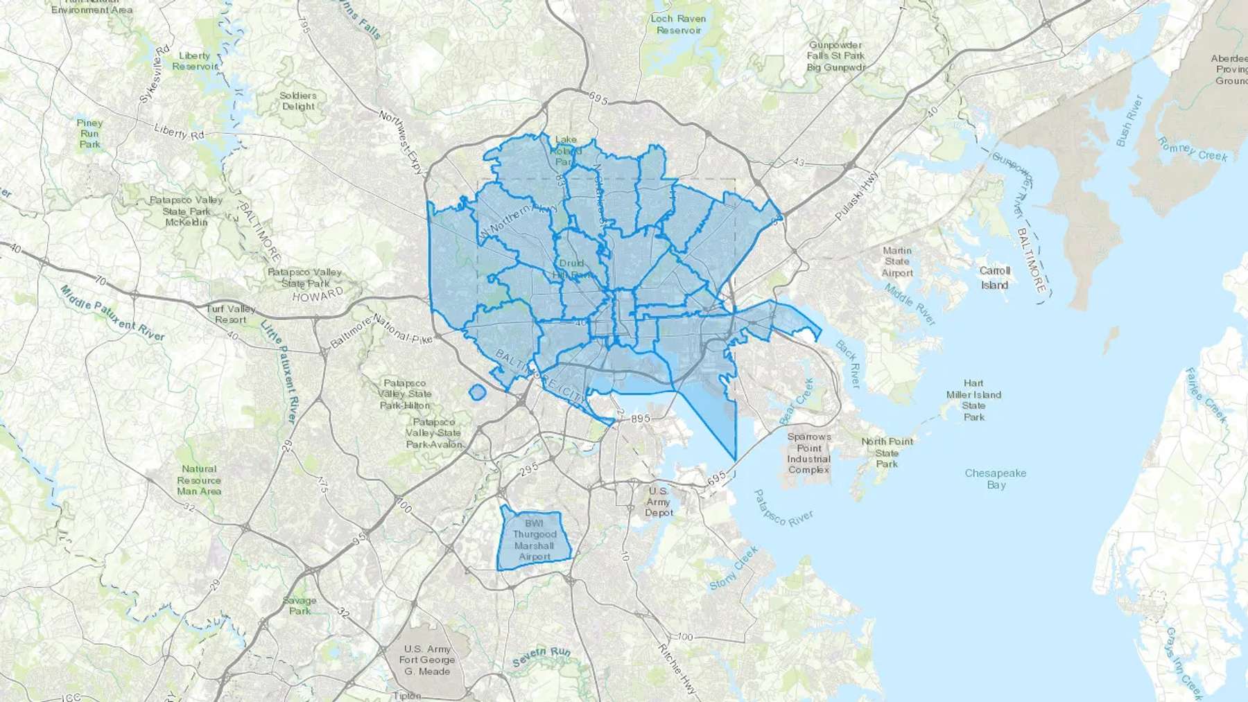 Baltimore, MD Cash heating Oil delivery map Map of the COD Fuel Oil delivery service area for Baltimore, MD