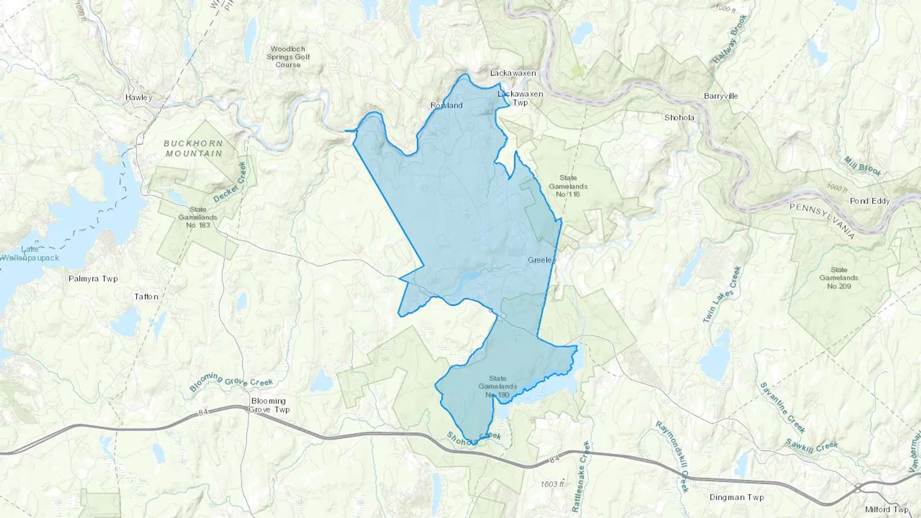 Greeley, PA Cash heating Oil delivery map Map of the COD Fuel Oil delivery service area for Greeley, PA