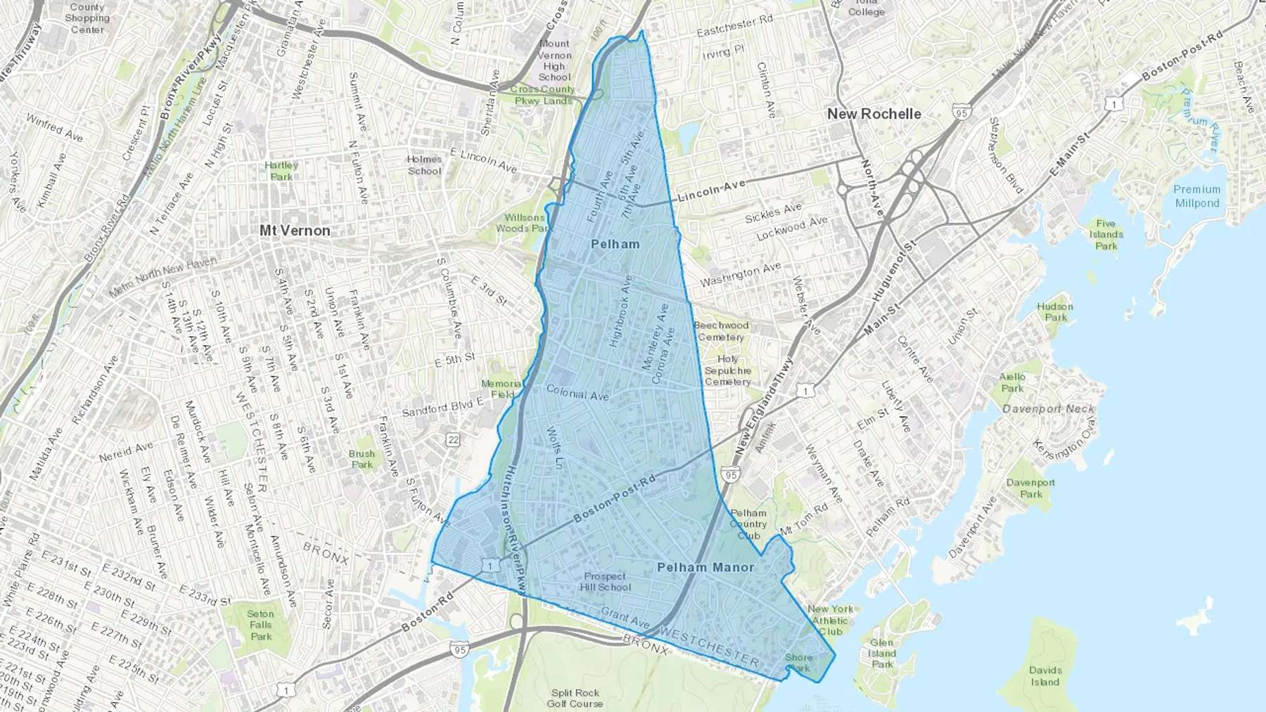 Pelham, NY Cash heating Oil delivery map Map of the COD Fuel Oil delivery service area for Pelham, NY