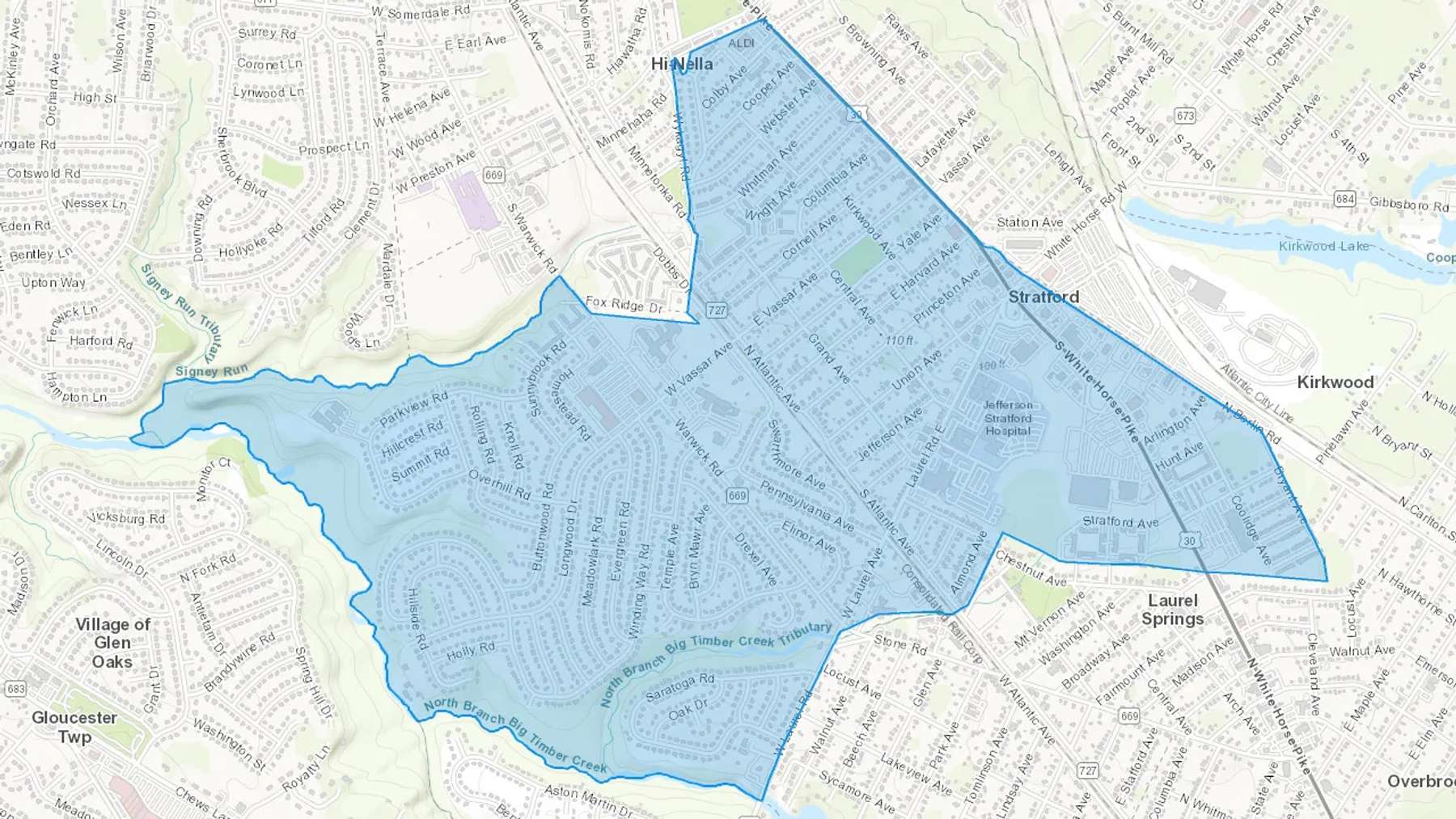 Stratford, NJ Cash heating Oil delivery map Map of the COD Fuel Oil delivery service area for Stratford, NJ