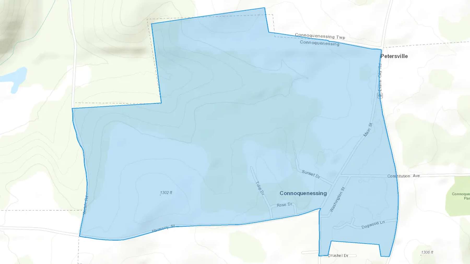 Connoquenessing, PA Cash heating Oil delivery map Map of the COD Fuel Oil delivery service area for Connoquenessing, PA