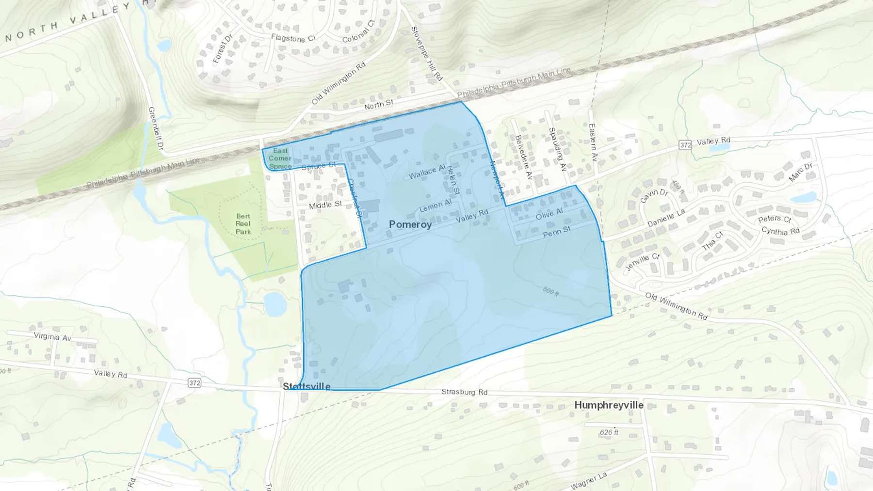 Pomeroy, PA Cash heating Oil delivery map Map of the COD Fuel Oil delivery service area for Pomeroy, PA