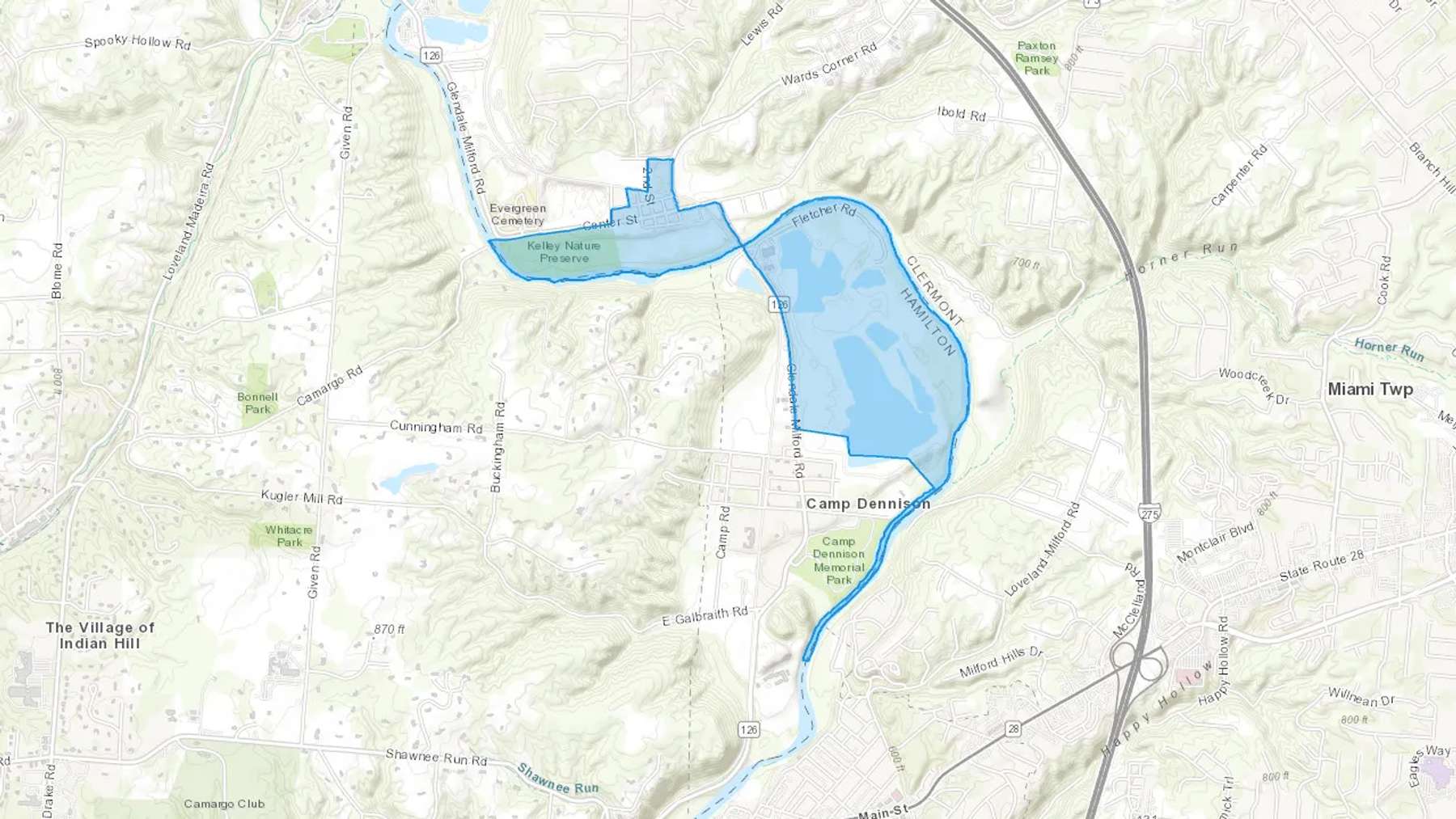 Camp Dennison, OH Cash heating Oil delivery map Map of the COD Fuel Oil delivery service area for Camp Dennison, OH