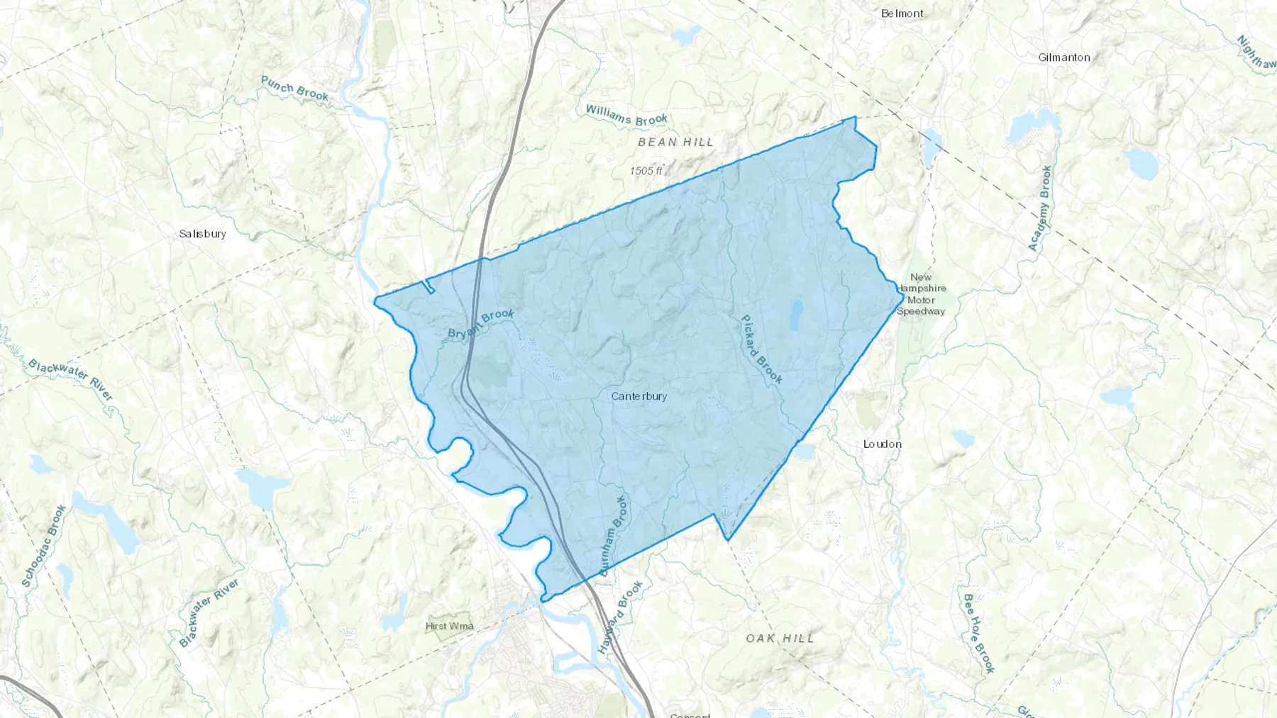 Canterbury, NH Cash heating Oil delivery map Map of the COD Fuel Oil delivery service area for Canterbury, NH